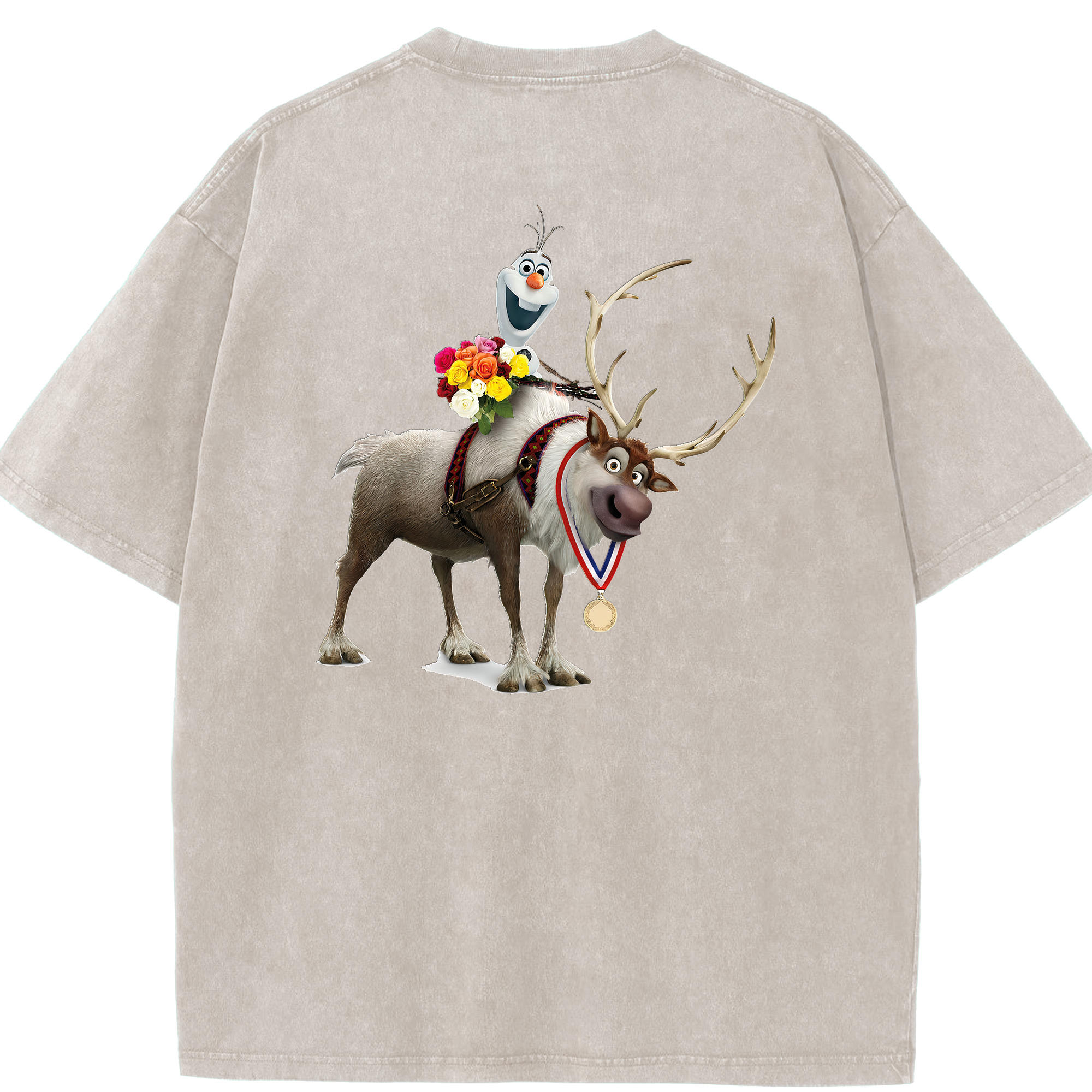 （画像用） アナと雪の女王 アンナ エルサ Frozen Anna Elsa 綿100% ヴィンテージ風 半袖Tシャツ（背面プリント）