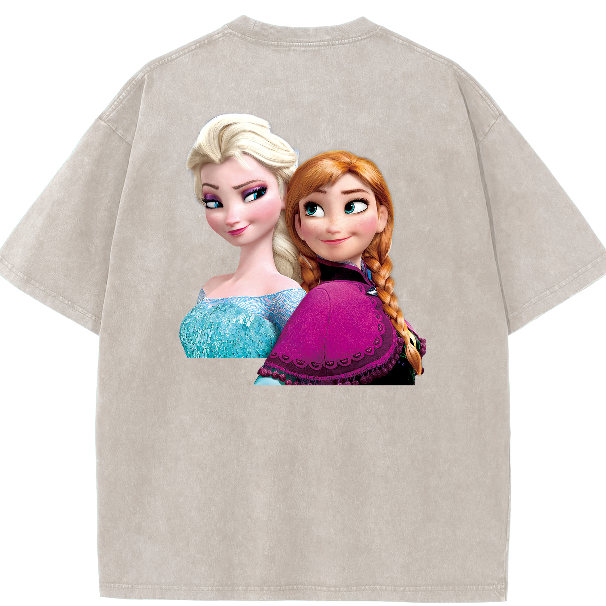 （画像用） アナと雪の女王 アンナ エルサ Frozen Anna Elsa 綿100% ヴィンテージ風 半袖Tシャツ（背面プリント）