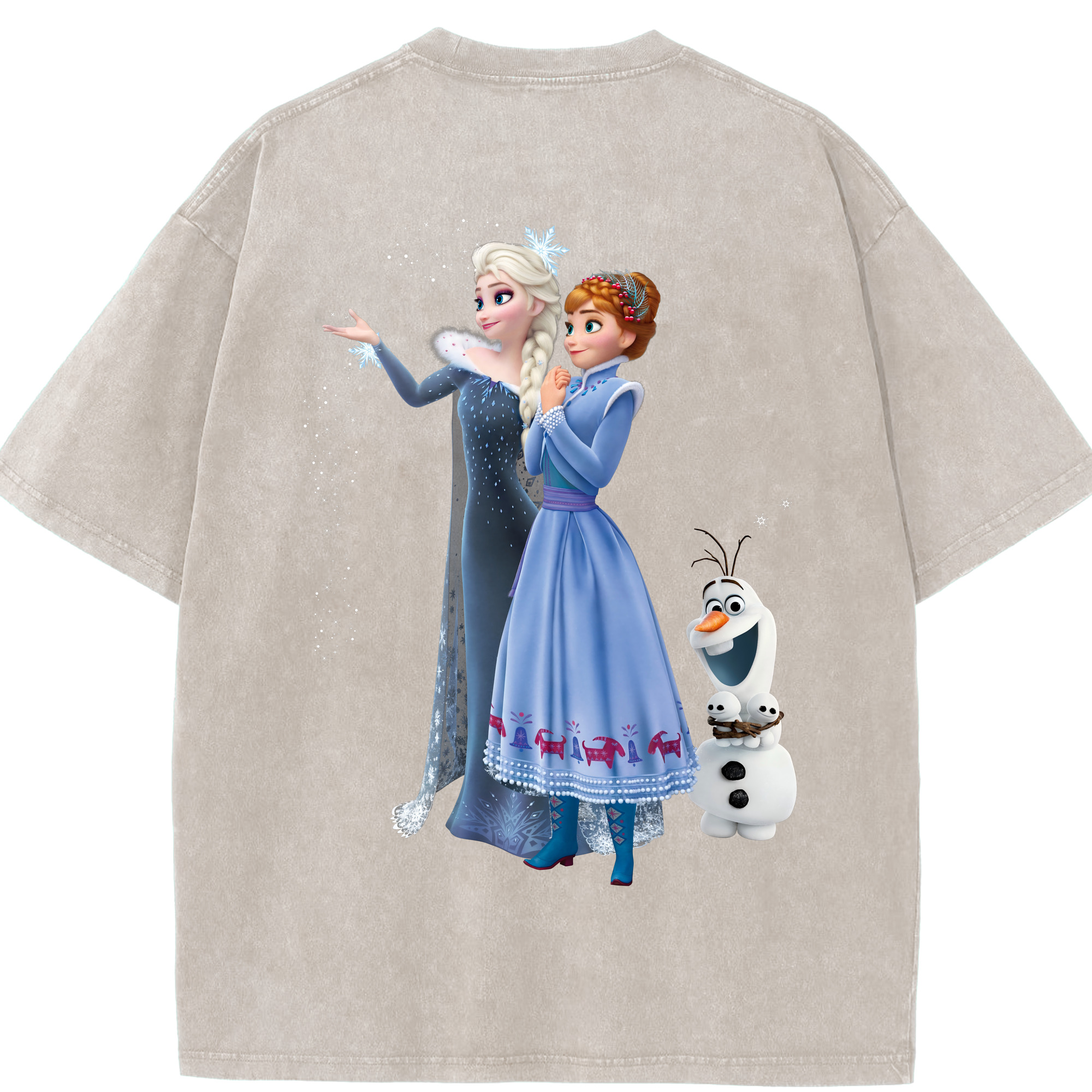 （画像用） アナと雪の女王 アンナ エルサ Frozen Anna Elsa 綿100% ヴィンテージ風 半袖Tシャツ（背面プリント）