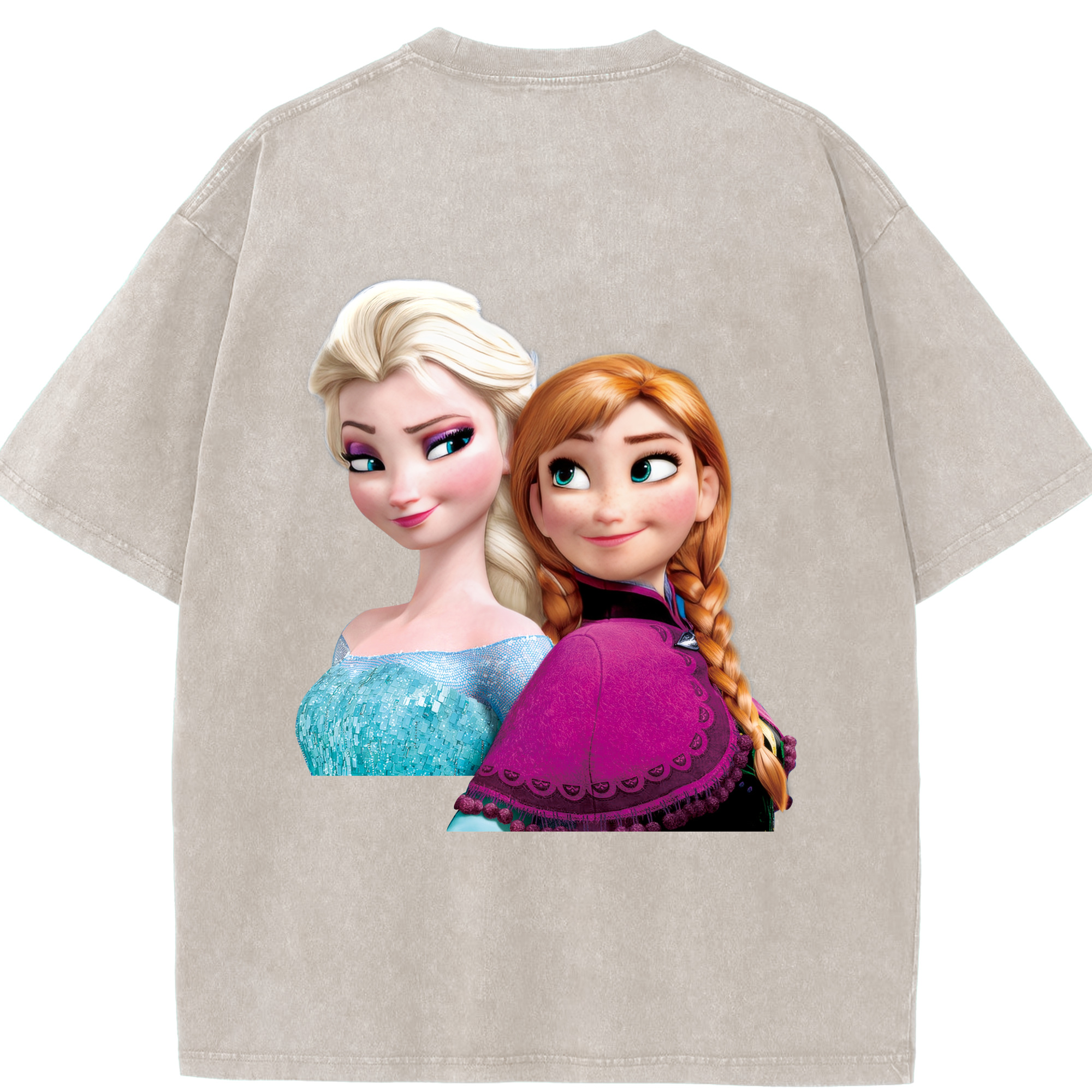 （画像用） アナと雪の女王 アンナ エルサ Frozen Anna Elsa 綿100% ヴィンテージ風 半袖Tシャツ（背面プリント）