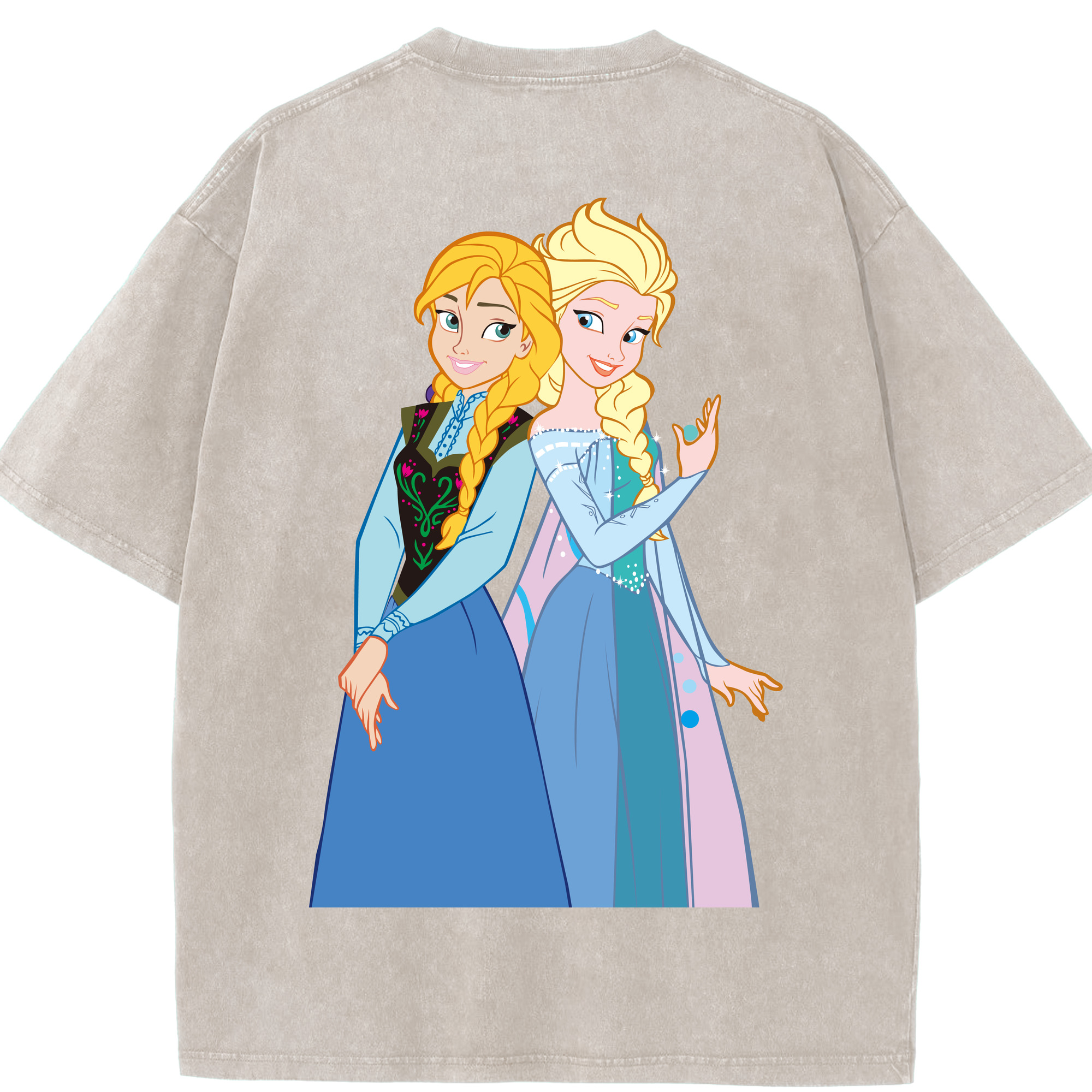 （画像用） アナと雪の女王 アンナ エルサ Frozen Anna Elsa 綿100% ヴィンテージ風 半袖Tシャツ（背面プリント）