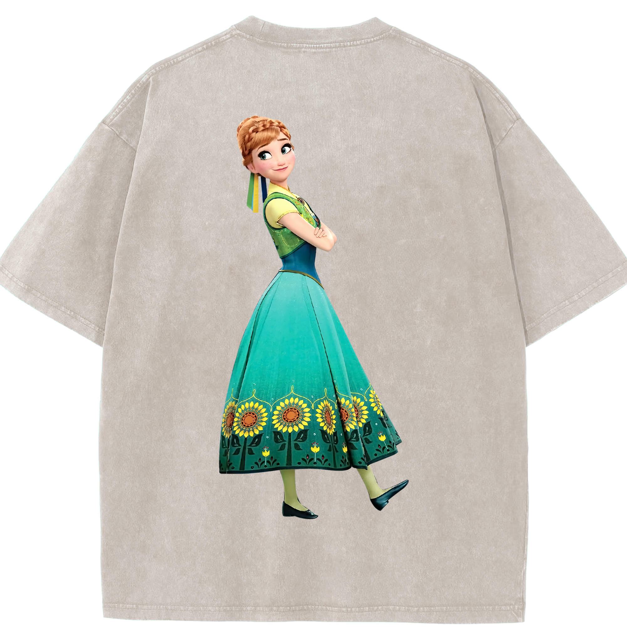 （画像用） アナと雪の女王 アンナ エルサ Frozen Anna Elsa 綿100% ヴィンテージ風 半袖Tシャツ（背面プリント）
