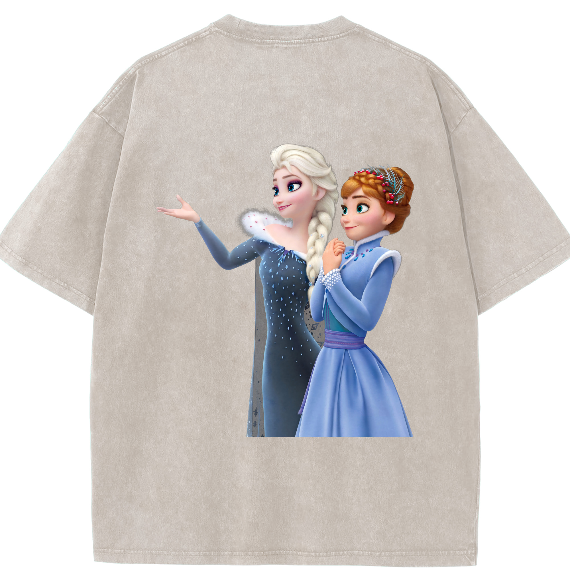 （画像用） アナと雪の女王 アンナ エルサ Frozen Anna Elsa 綿100% ヴィンテージ風 半袖Tシャツ（背面プリント）