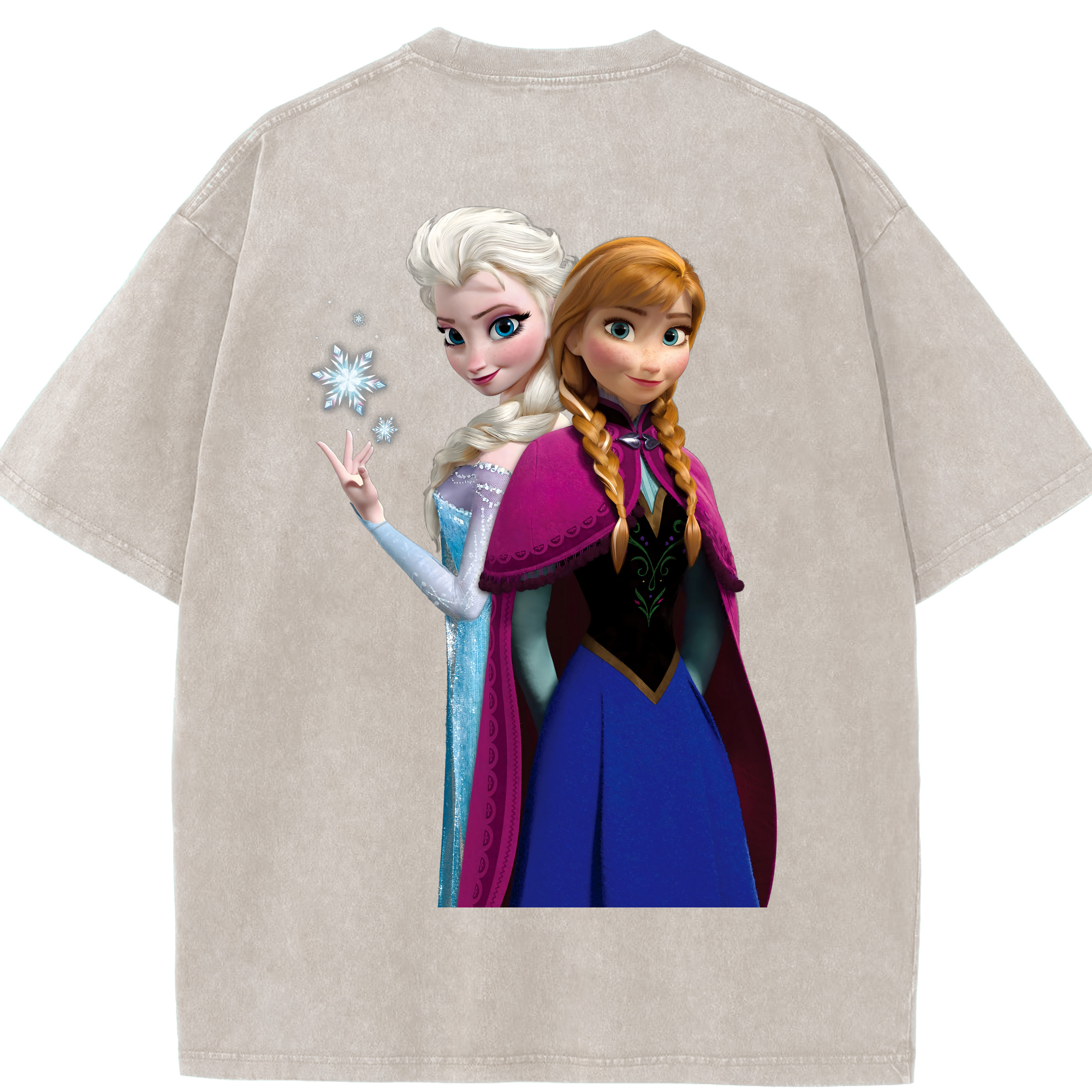 （画像用） アナと雪の女王 アンナ エルサ Frozen Anna Elsa 綿100% ヴィンテージ風 半袖Tシャツ（背面プリント）