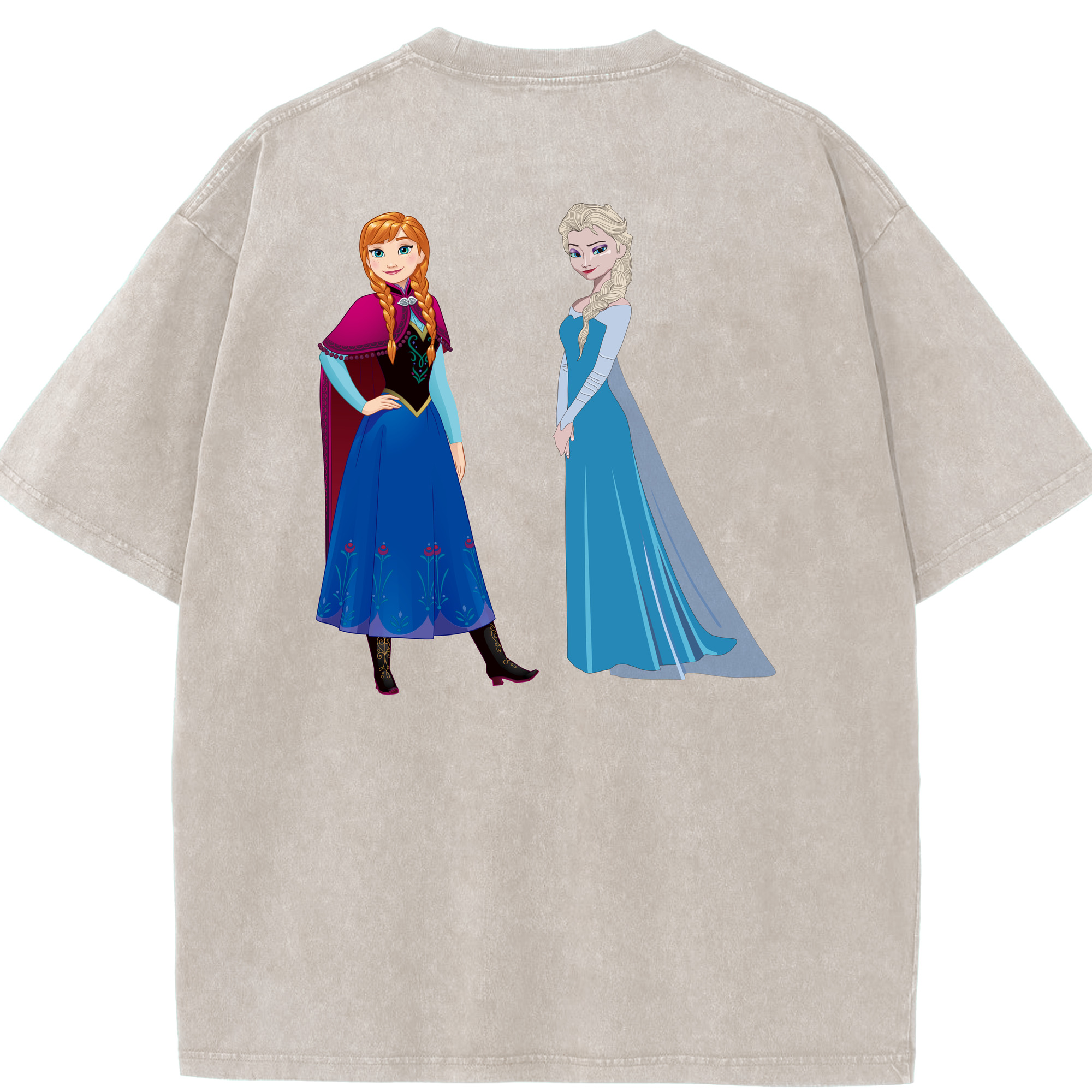 （画像用） アナと雪の女王 アンナ エルサ Frozen Anna Elsa 綿100% ヴィンテージ風 半袖Tシャツ（背面プリント）