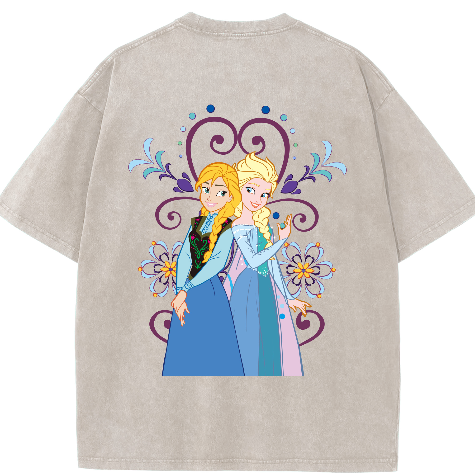 （画像用） アナと雪の女王 アンナ エルサ Frozen Anna Elsa 綿100% ヴィンテージ風 半袖Tシャツ（背面プリント）