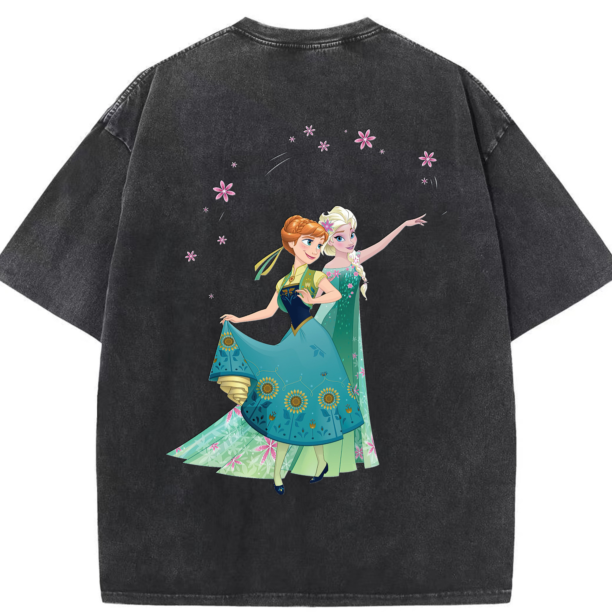 （画像用） アナと雪の女王 アンナ エルサ Frozen Anna Elsa 綿100% ヴィンテージ風 半袖Tシャツ（背面プリント）
