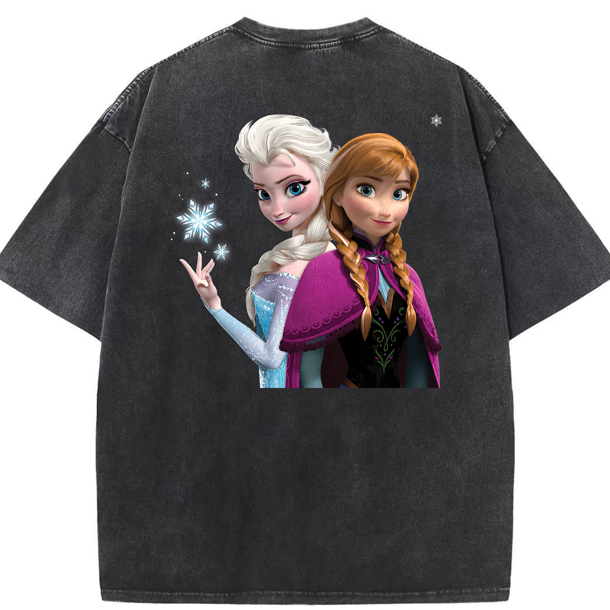 （画像用） アナと雪の女王 アンナ エルサ Frozen Anna Elsa 綿100% ヴィンテージ風 半袖Tシャツ（背面プリント）