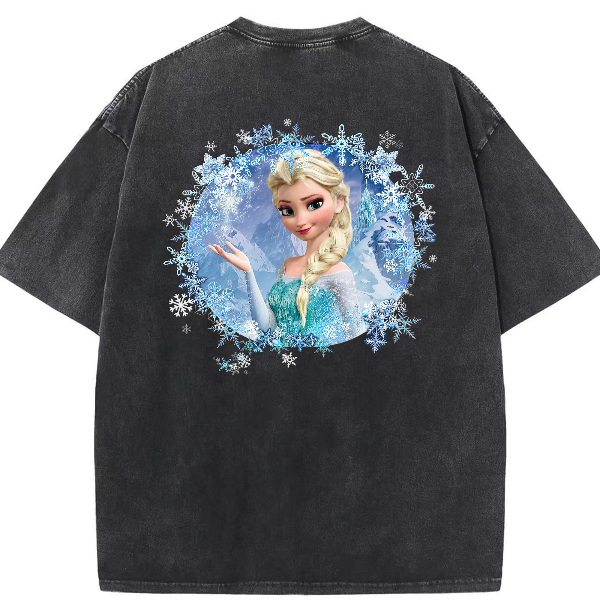 （画像用） アナと雪の女王 アンナ エルサ Frozen Anna Elsa 綿100% ヴィンテージ風 半袖Tシャツ（背面プリント）