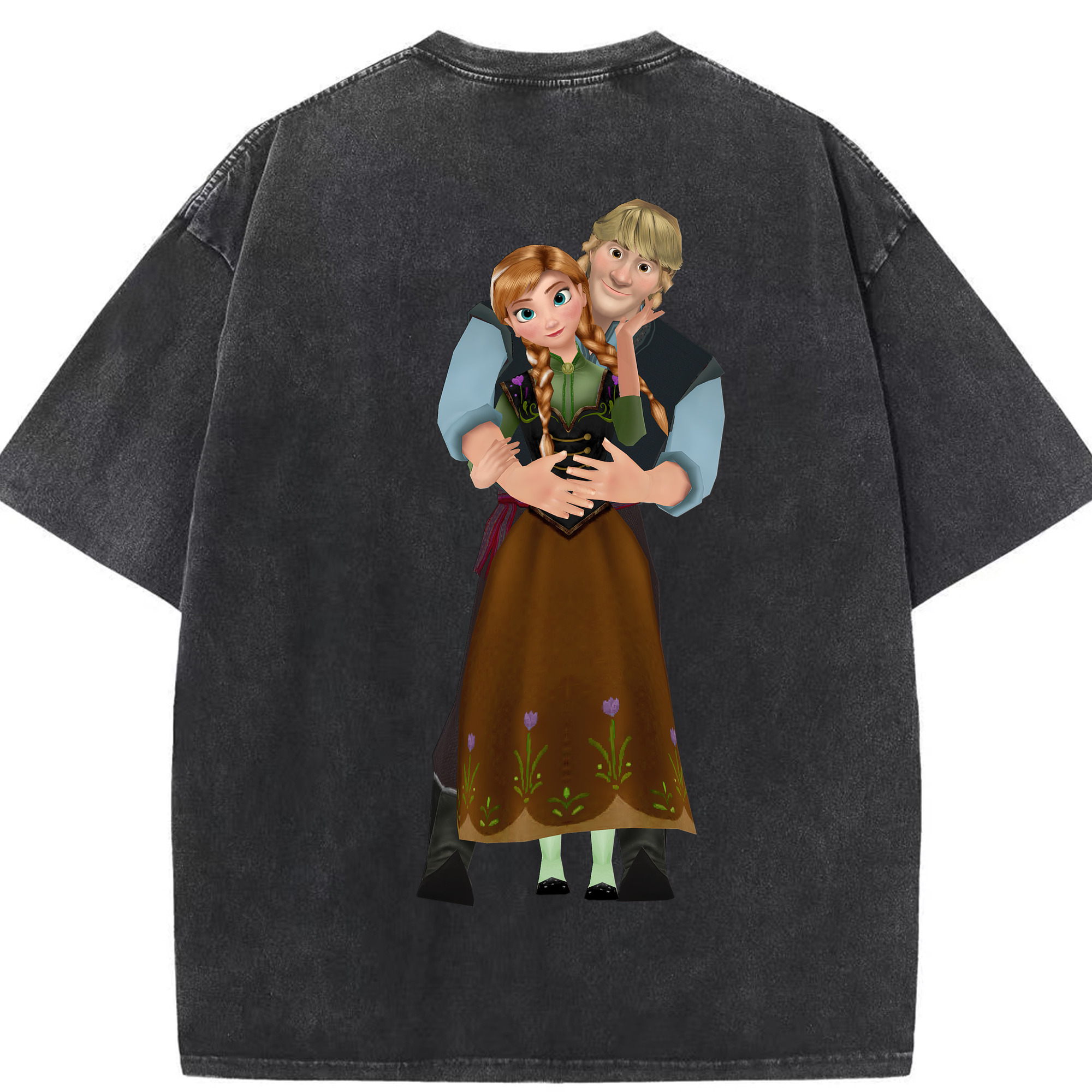 （画像用） アナと雪の女王 アンナ エルサ Frozen Anna Elsa 綿100% ヴィンテージ風 半袖Tシャツ（背面プリント）