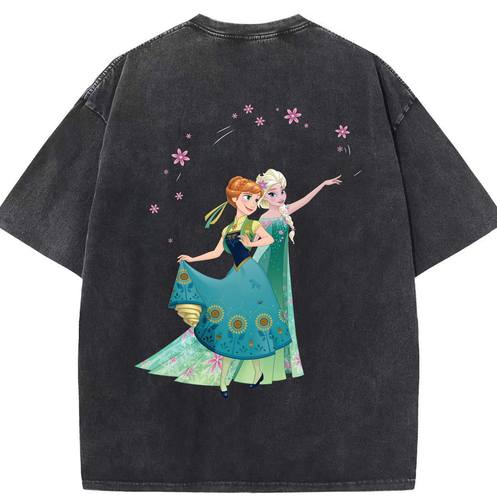 （画像用） アナと雪の女王 アンナ エルサ Frozen Anna Elsa 綿100% ヴィンテージ風 半袖Tシャツ（背面プリント）