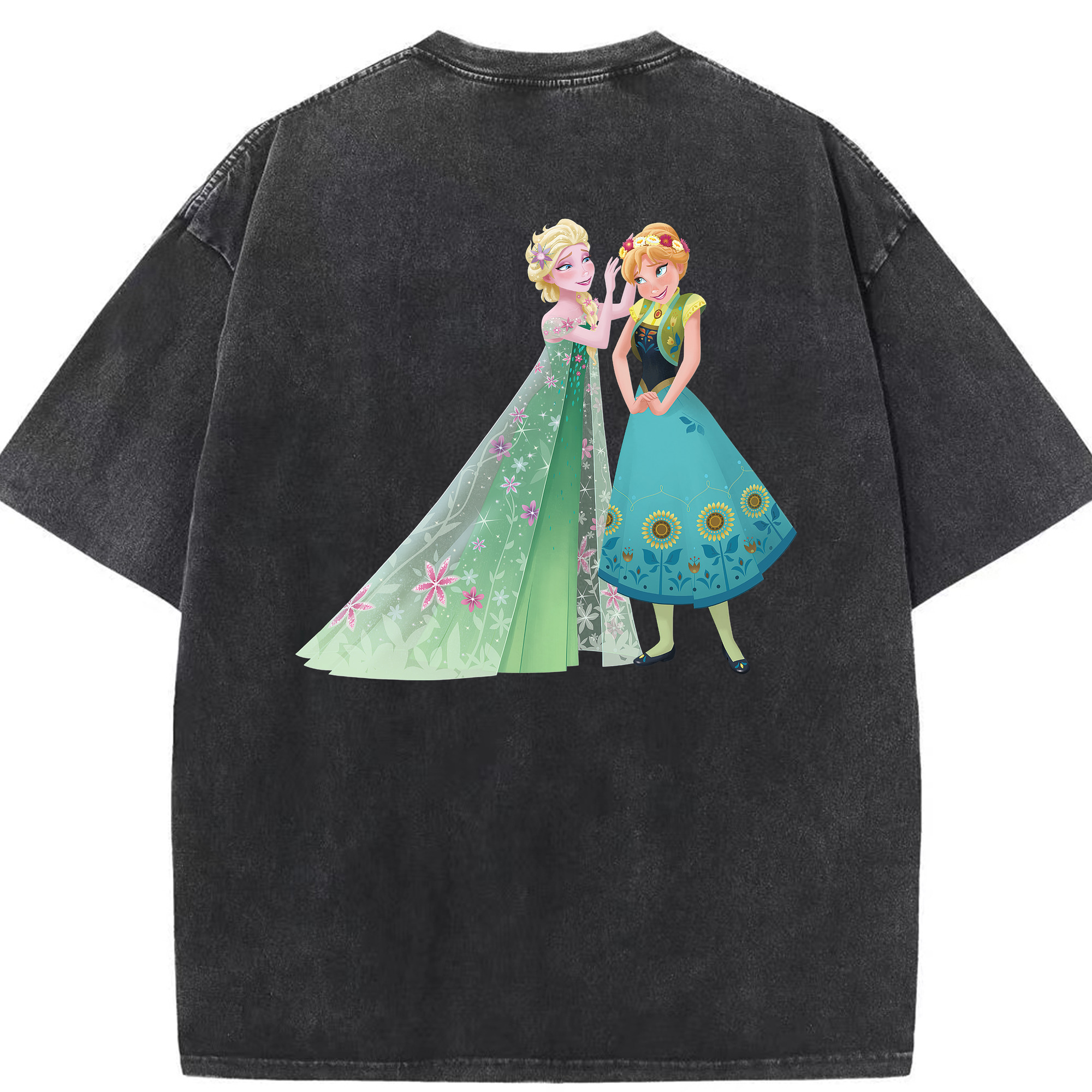 （画像用） アナと雪の女王 アンナ エルサ Frozen Anna Elsa 綿100% ヴィンテージ風 半袖Tシャツ（背面プリント）