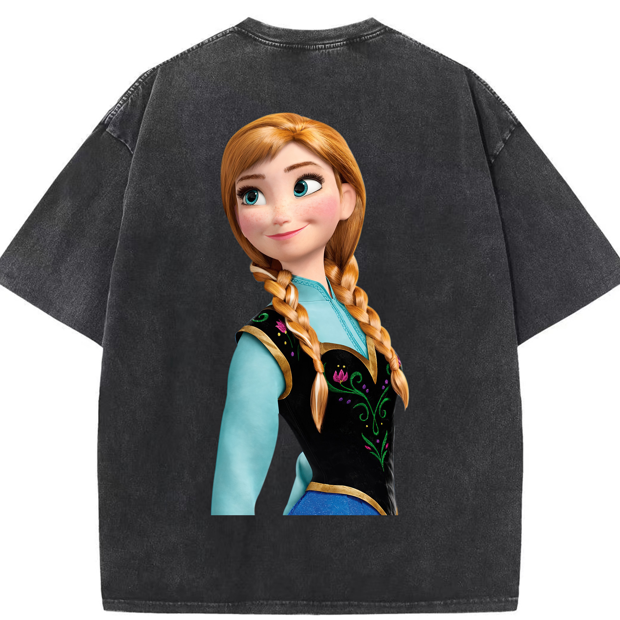 （画像用） アナと雪の女王 アンナ エルサ Frozen Anna Elsa 綿100% ヴィンテージ風 半袖Tシャツ（背面プリント）