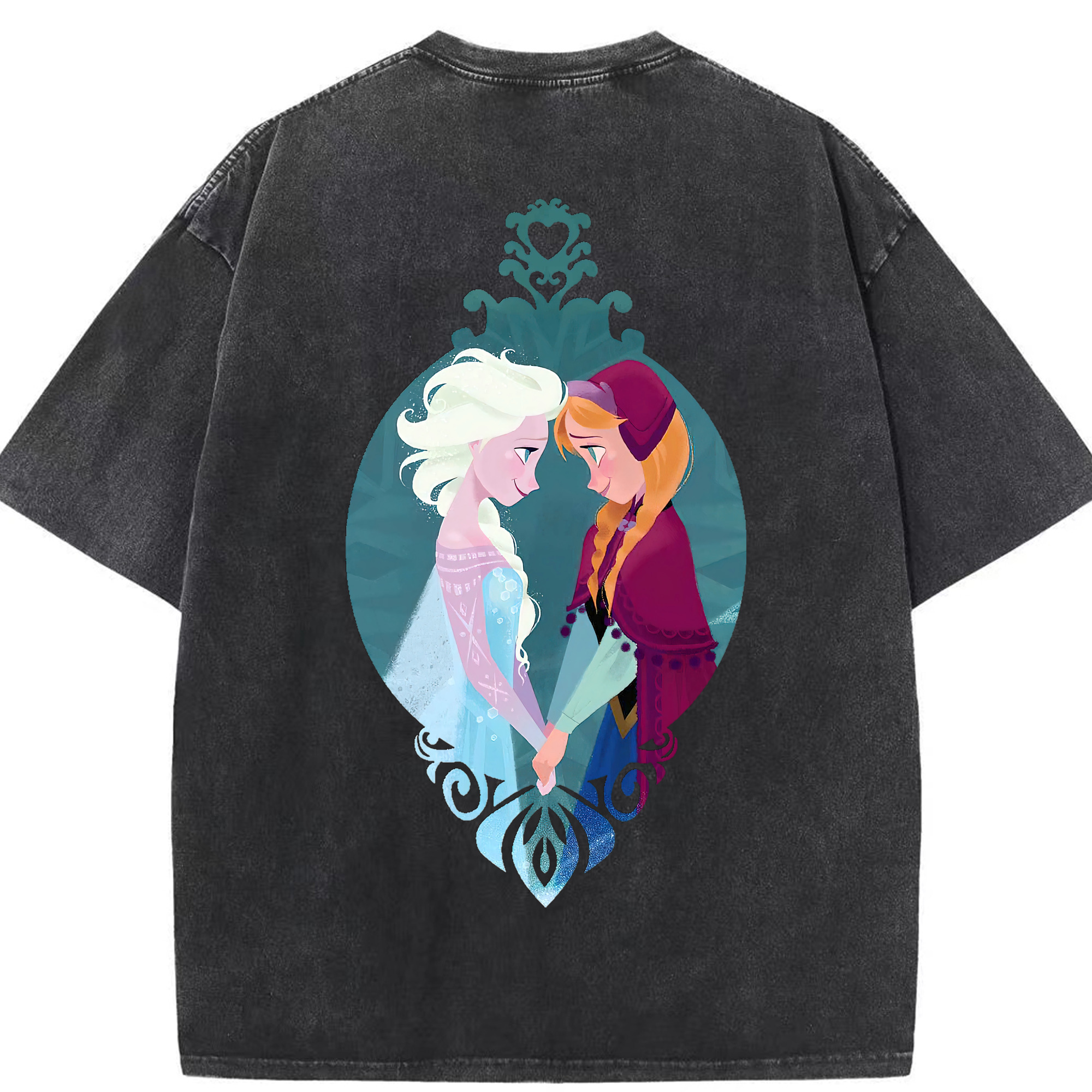 （画像用） アナと雪の女王 アンナ エルサ Frozen Anna Elsa 綿100% ヴィンテージ風 半袖Tシャツ（背面プリント）