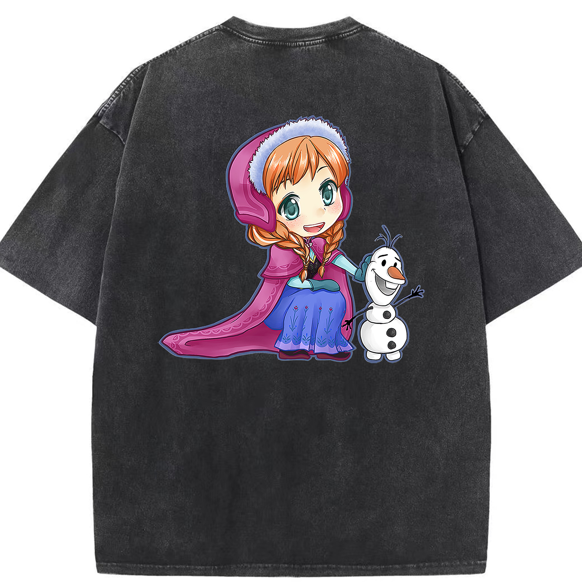 （画像用） アナと雪の女王 アンナ エルサ Frozen Anna Elsa 綿100% ヴィンテージ風 半袖Tシャツ（背面プリント）