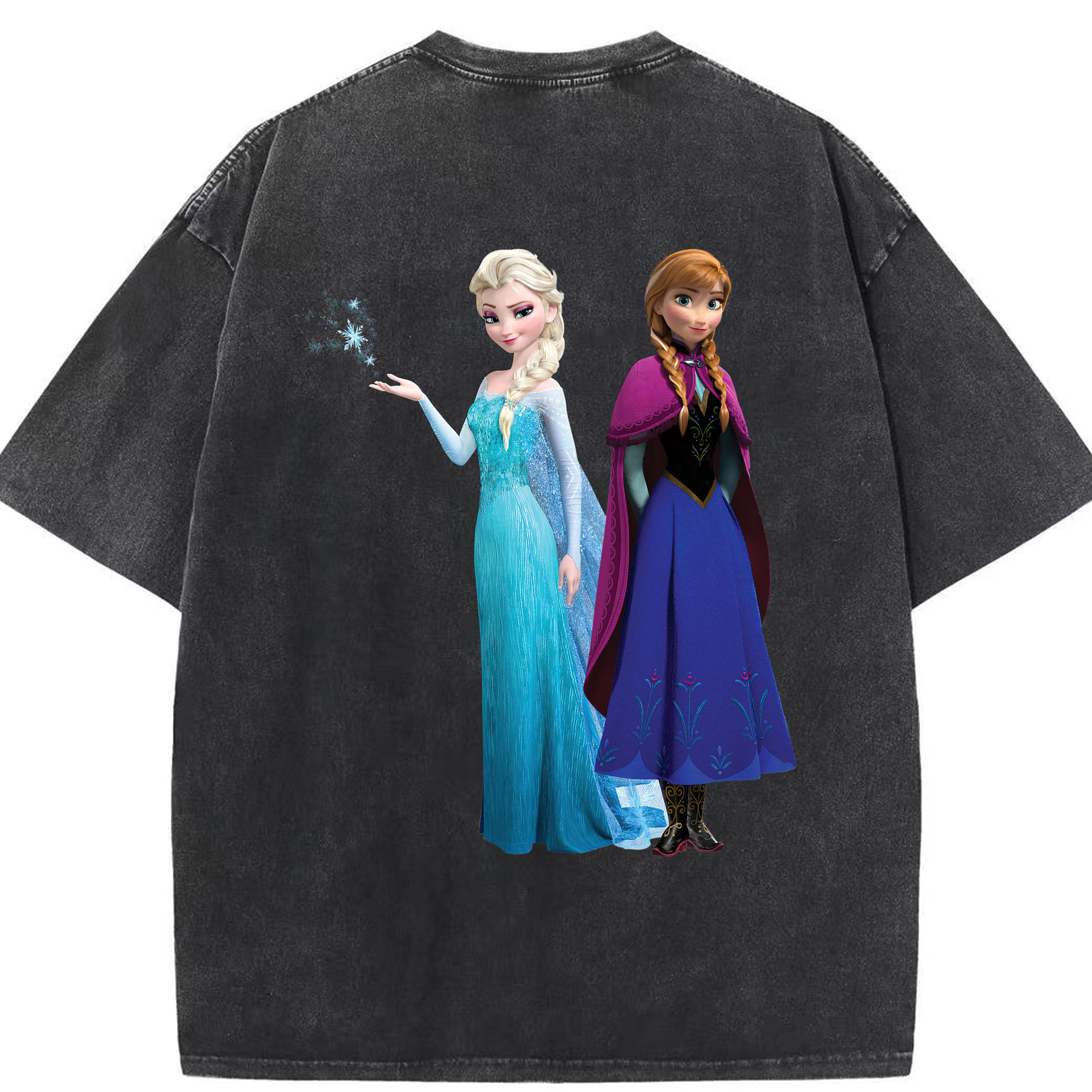 （画像用） アナと雪の女王 アンナ エルサ Frozen Anna Elsa 綿100% ヴィンテージ風 半袖Tシャツ（背面プリント）