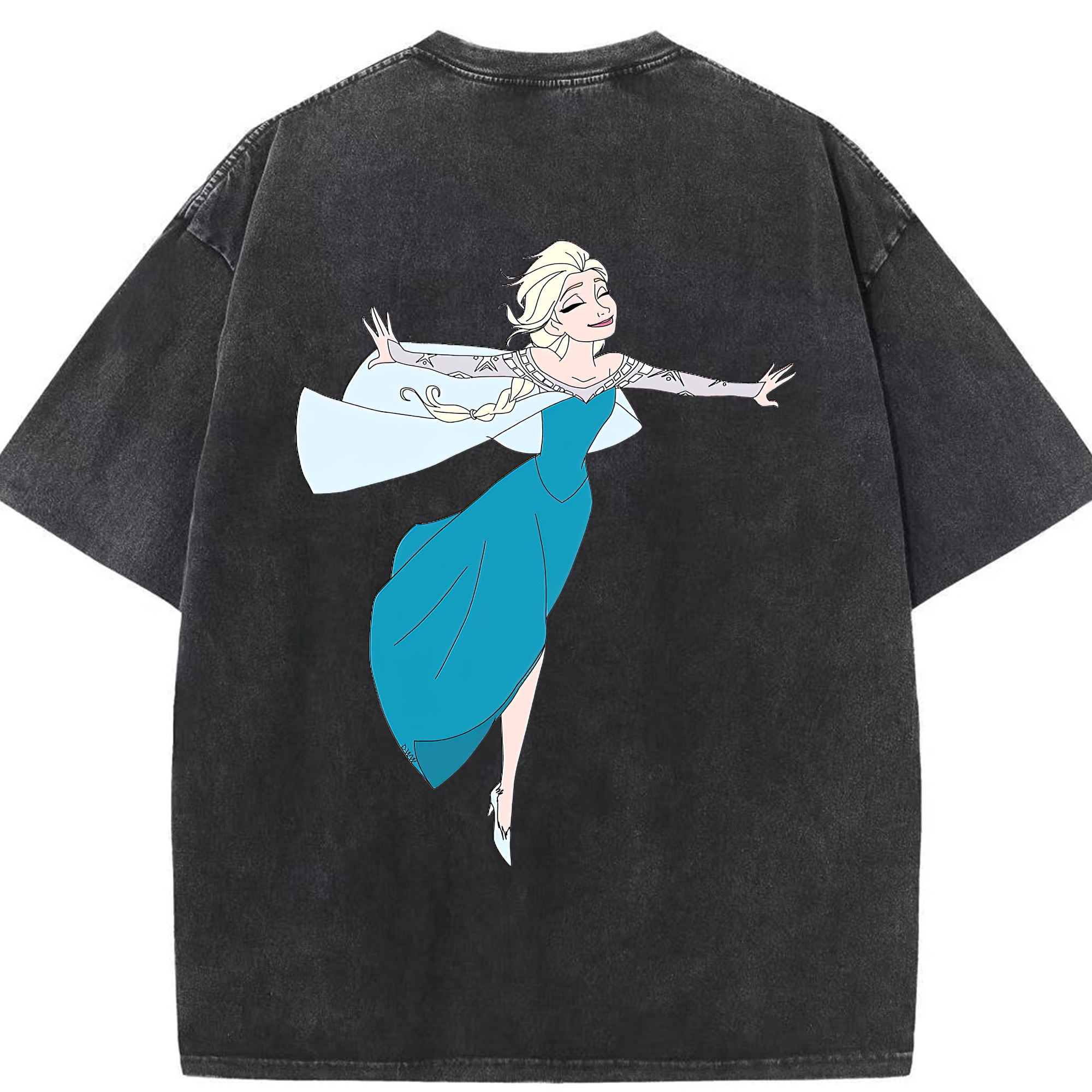 （画像用） アナと雪の女王 アンナ エルサ Frozen Anna Elsa 綿100% ヴィンテージ風 半袖Tシャツ（背面プリント）