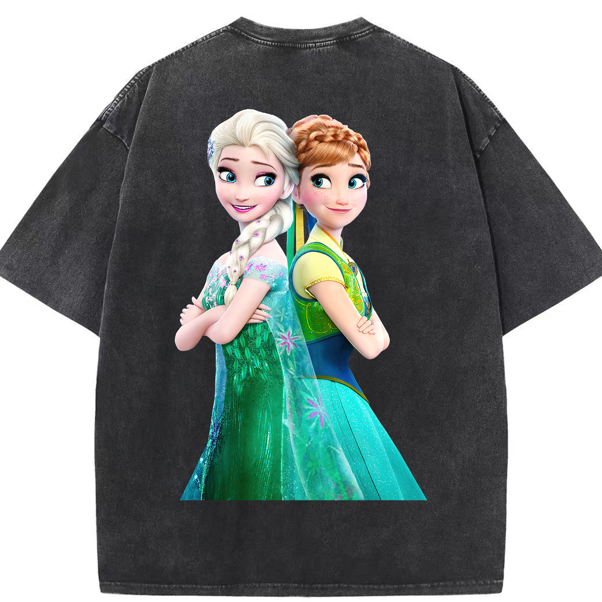 （画像用） アナと雪の女王 アンナ エルサ Frozen Anna Elsa 綿100% ヴィンテージ風 半袖Tシャツ（背面プリント）