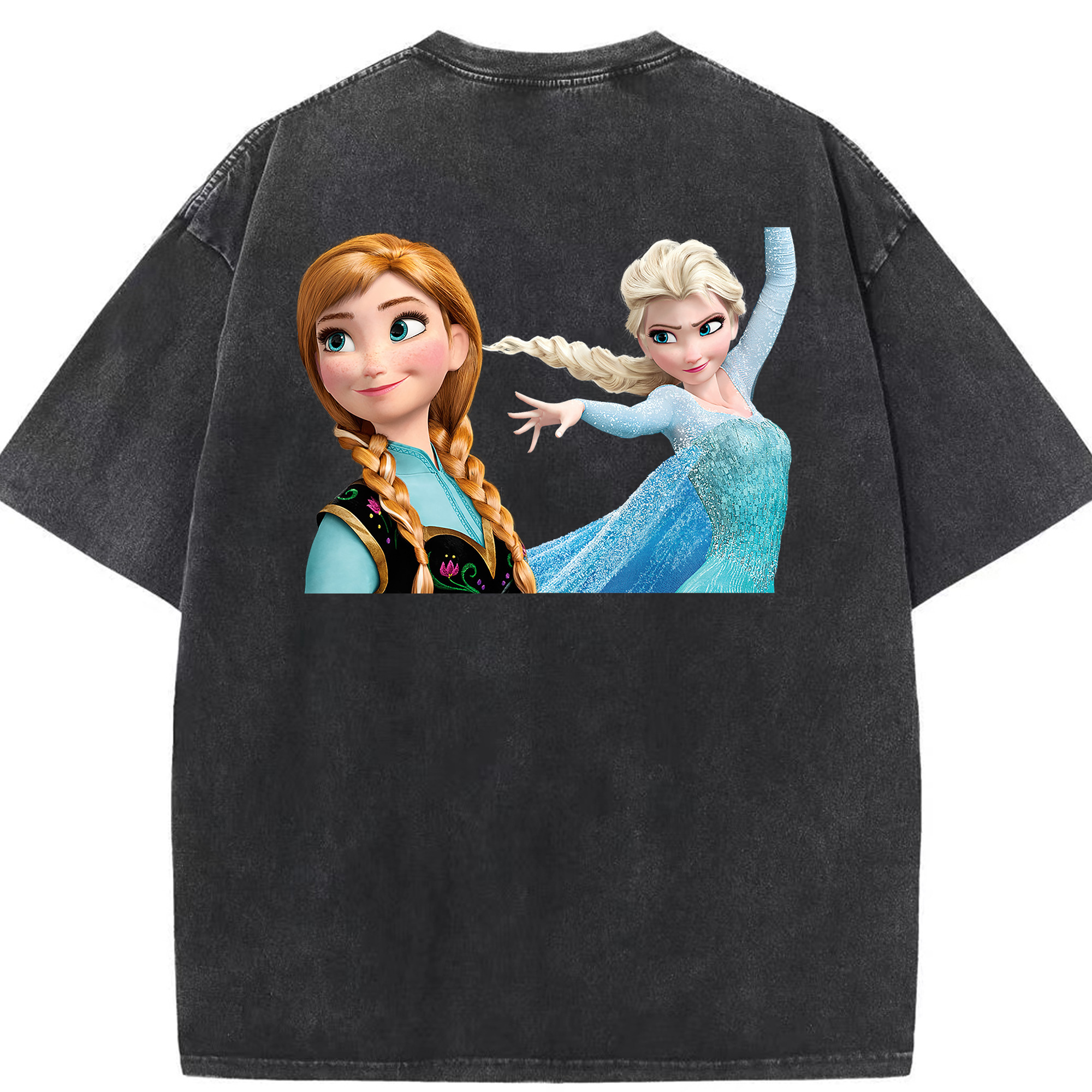 （画像用） アナと雪の女王 アンナ エルサ Frozen Anna Elsa 綿100% ヴィンテージ風 半袖Tシャツ（背面プリント）