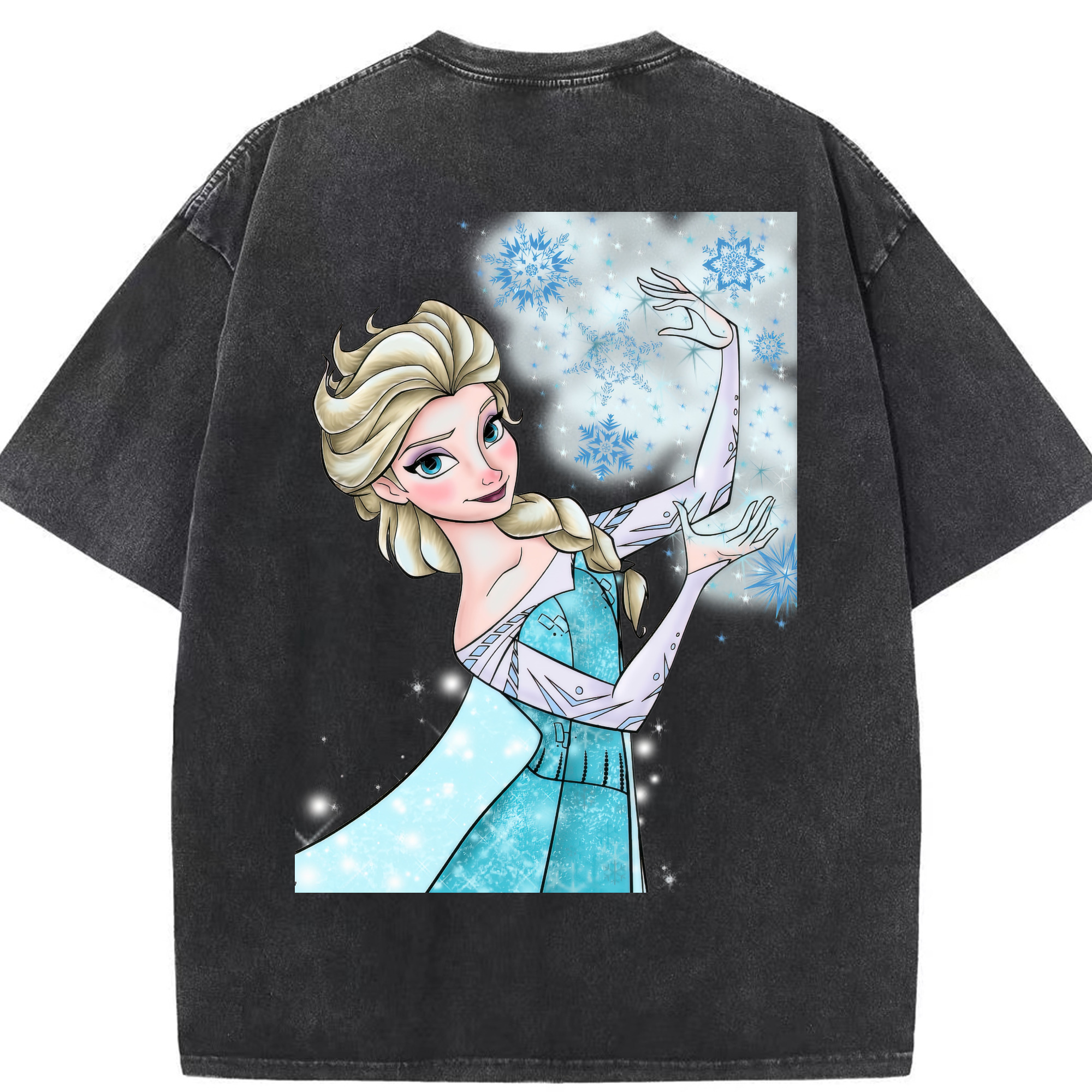 （画像用） アナと雪の女王 アンナ エルサ Frozen Anna Elsa 綿100% ヴィンテージ風 半袖Tシャツ（背面プリント）