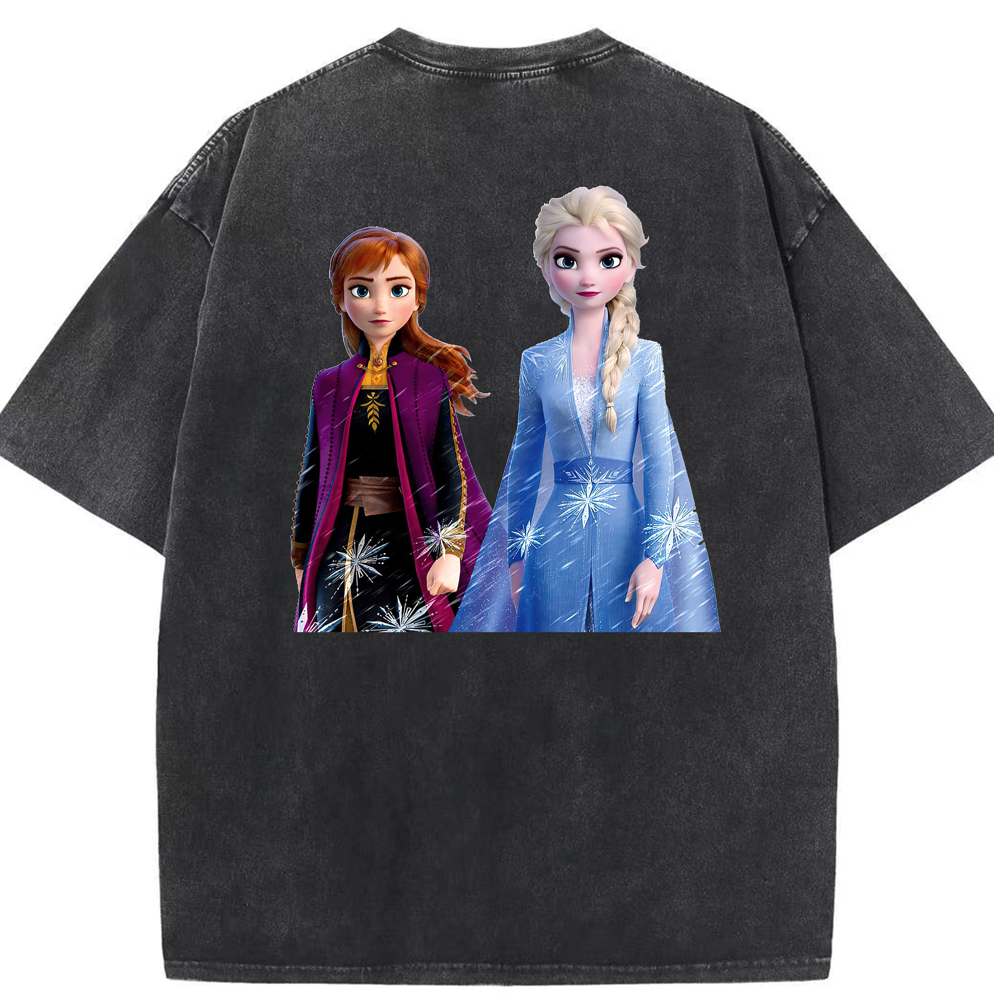 （画像用） アナと雪の女王 アンナ エルサ Frozen Anna Elsa 綿100% ヴィンテージ風 半袖Tシャツ（背面プリント）