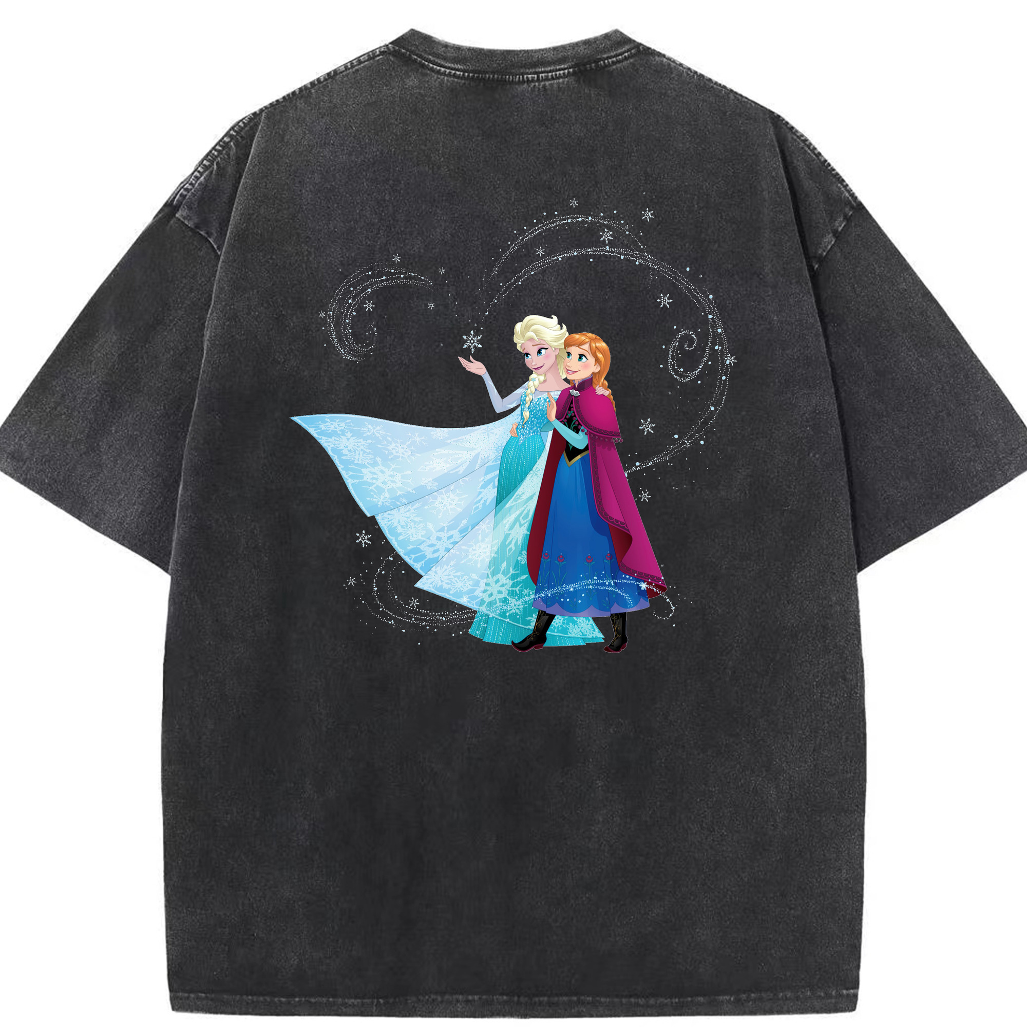 （画像用） アナと雪の女王 アンナ エルサ Frozen Anna Elsa 綿100% ヴィンテージ風 半袖Tシャツ（背面プリント）
