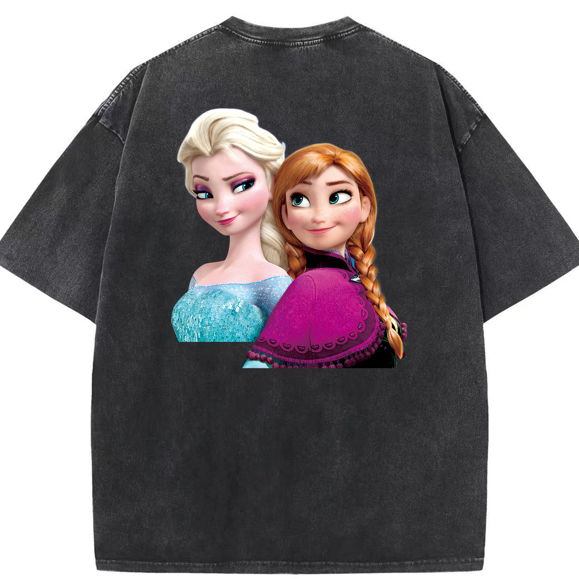 （画像用） アナと雪の女王 アンナ エルサ Frozen Anna Elsa 綿100% ヴィンテージ風 半袖Tシャツ（背面プリント）