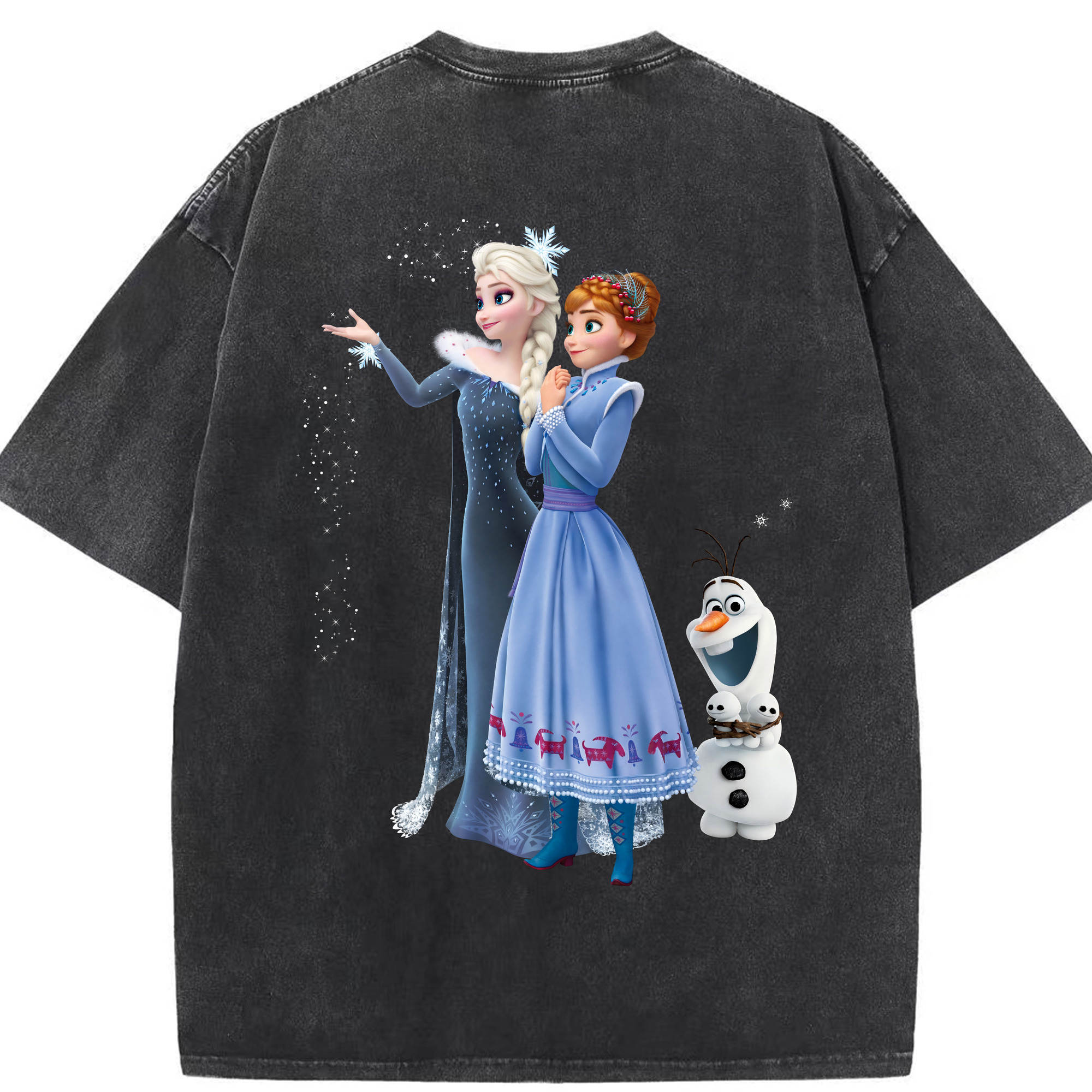 （画像用） アナと雪の女王 アンナ エルサ Frozen Anna Elsa 綿100% ヴィンテージ風 半袖Tシャツ（背面プリント）