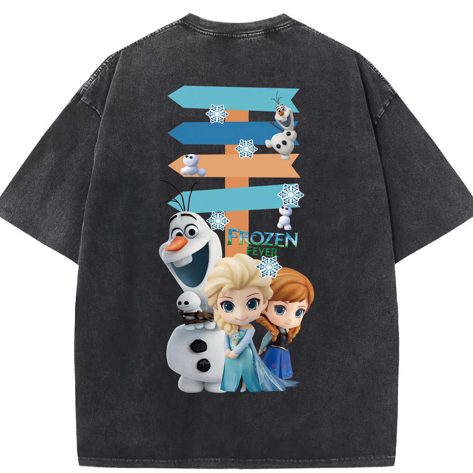 （画像用） アナと雪の女王 アンナ エルサ Frozen Anna Elsa 綿100% ヴィンテージ風 半袖Tシャツ（背面プリント）