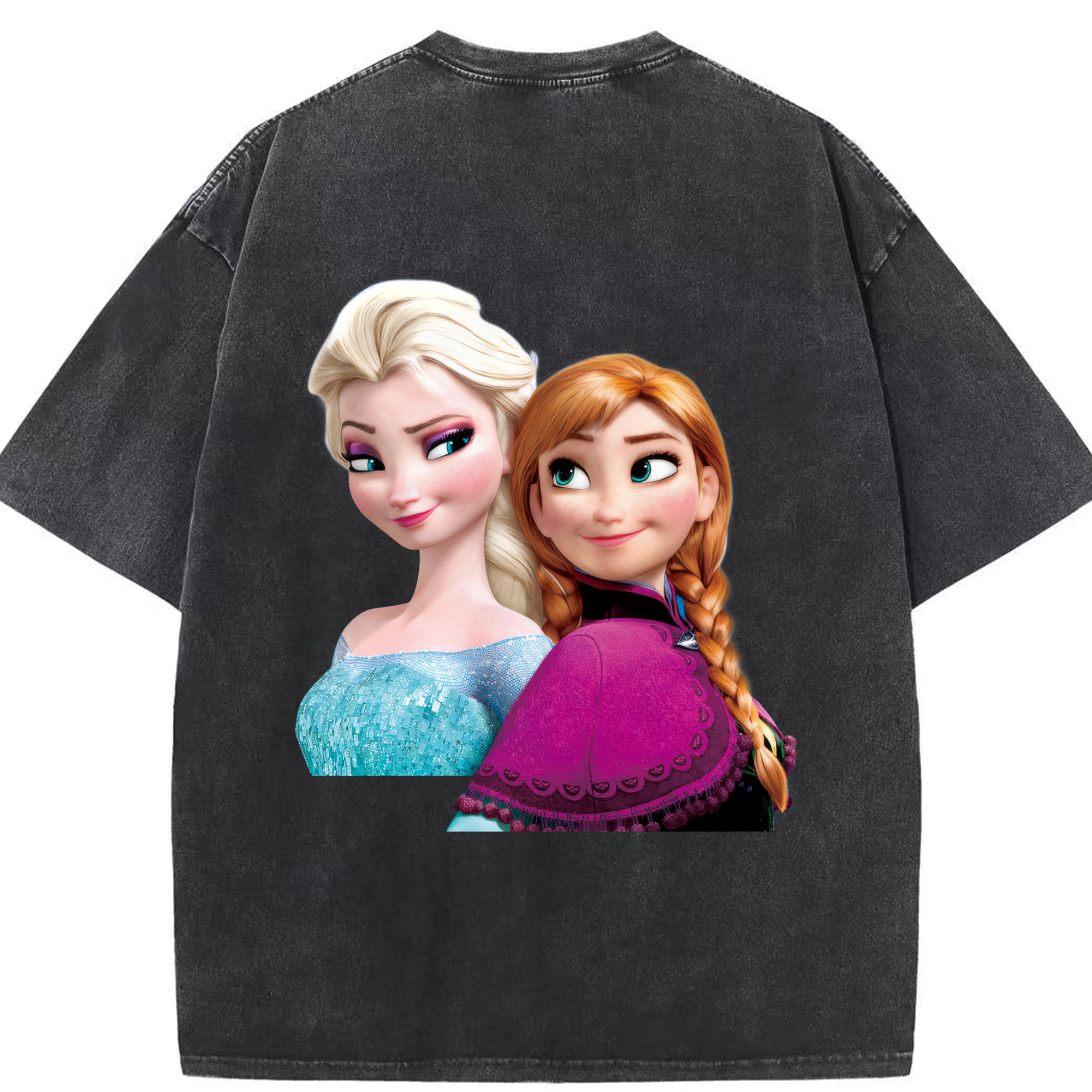 （画像用） アナと雪の女王 アンナ エルサ Frozen Anna Elsa 綿100% ヴィンテージ風 半袖Tシャツ（背面プリント）