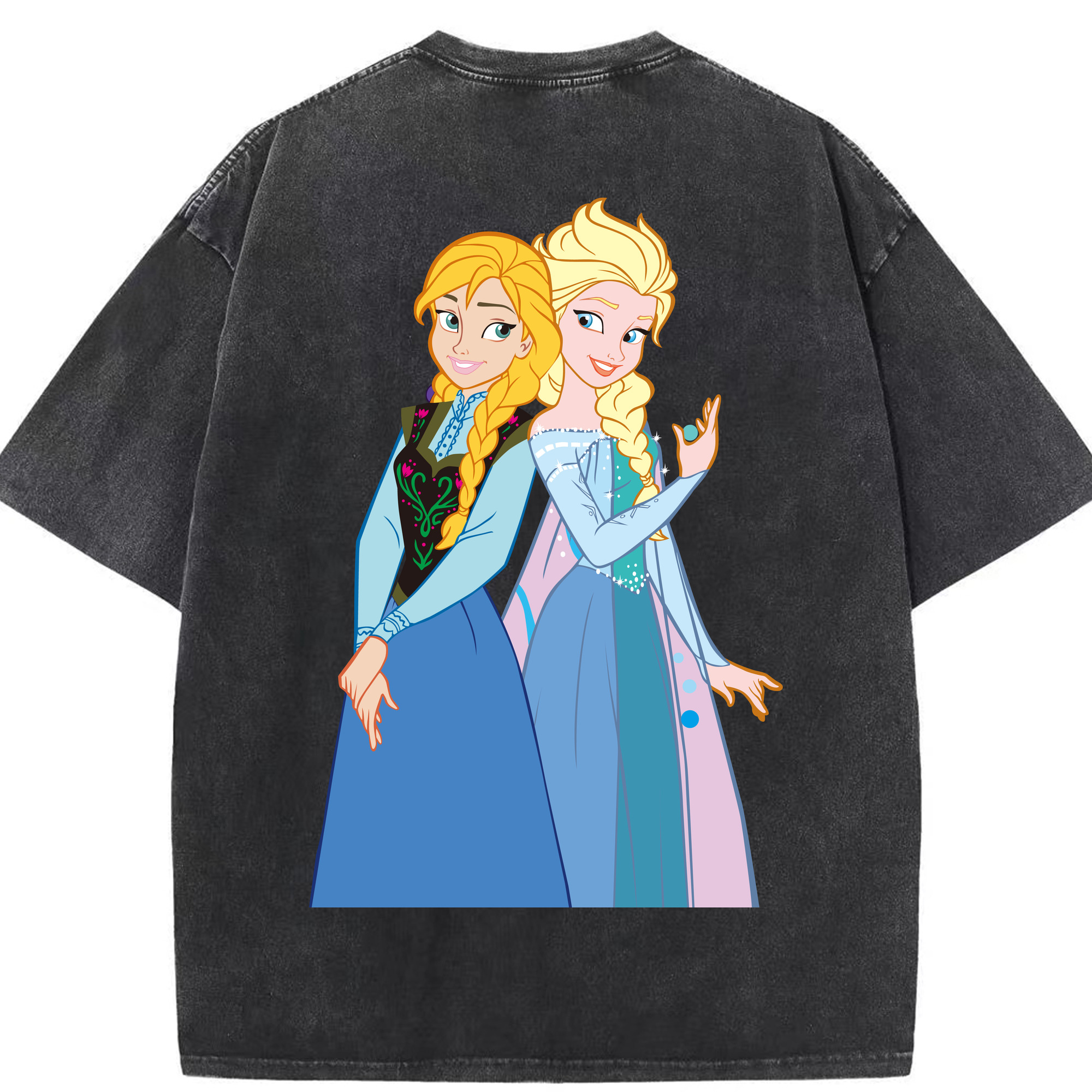 （画像用） アナと雪の女王 アンナ エルサ Frozen Anna Elsa 綿100% ヴィンテージ風 半袖Tシャツ（背面プリント）