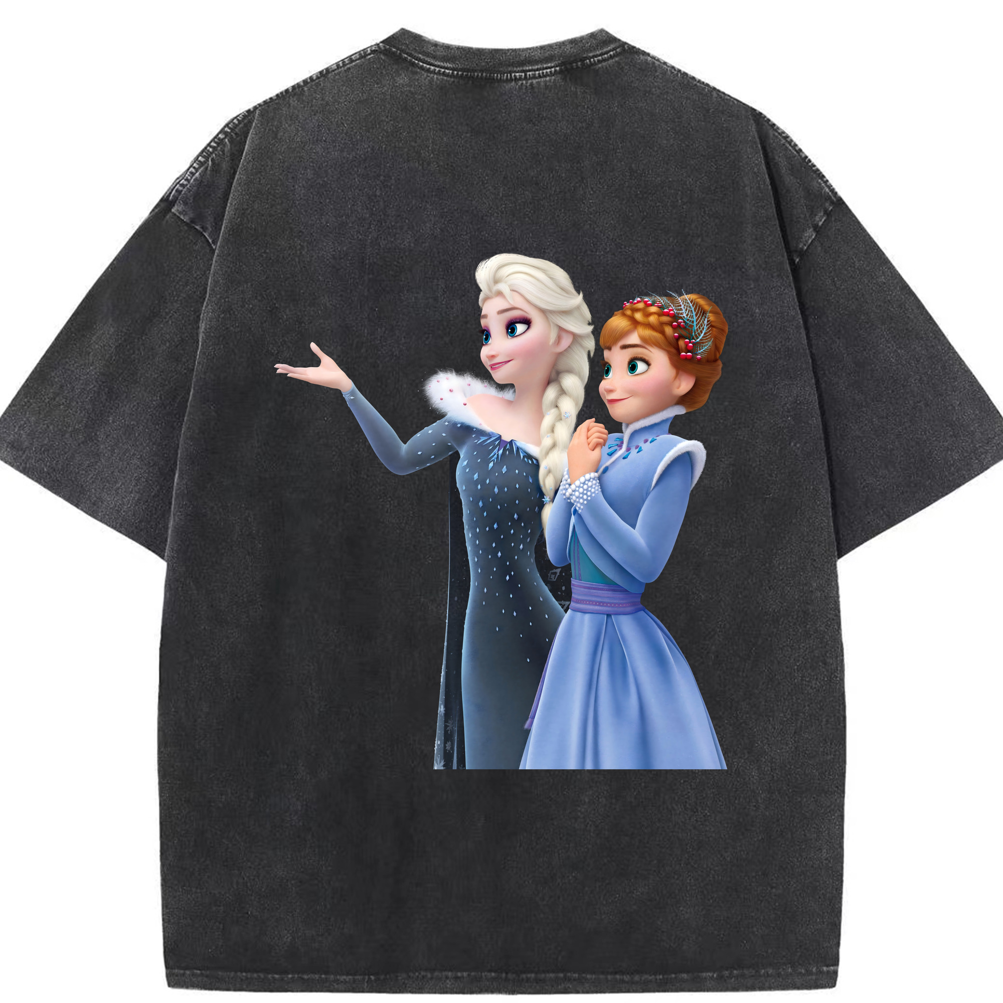（画像用） アナと雪の女王 アンナ エルサ Frozen Anna Elsa 綿100% ヴィンテージ風 半袖Tシャツ（背面プリント）
