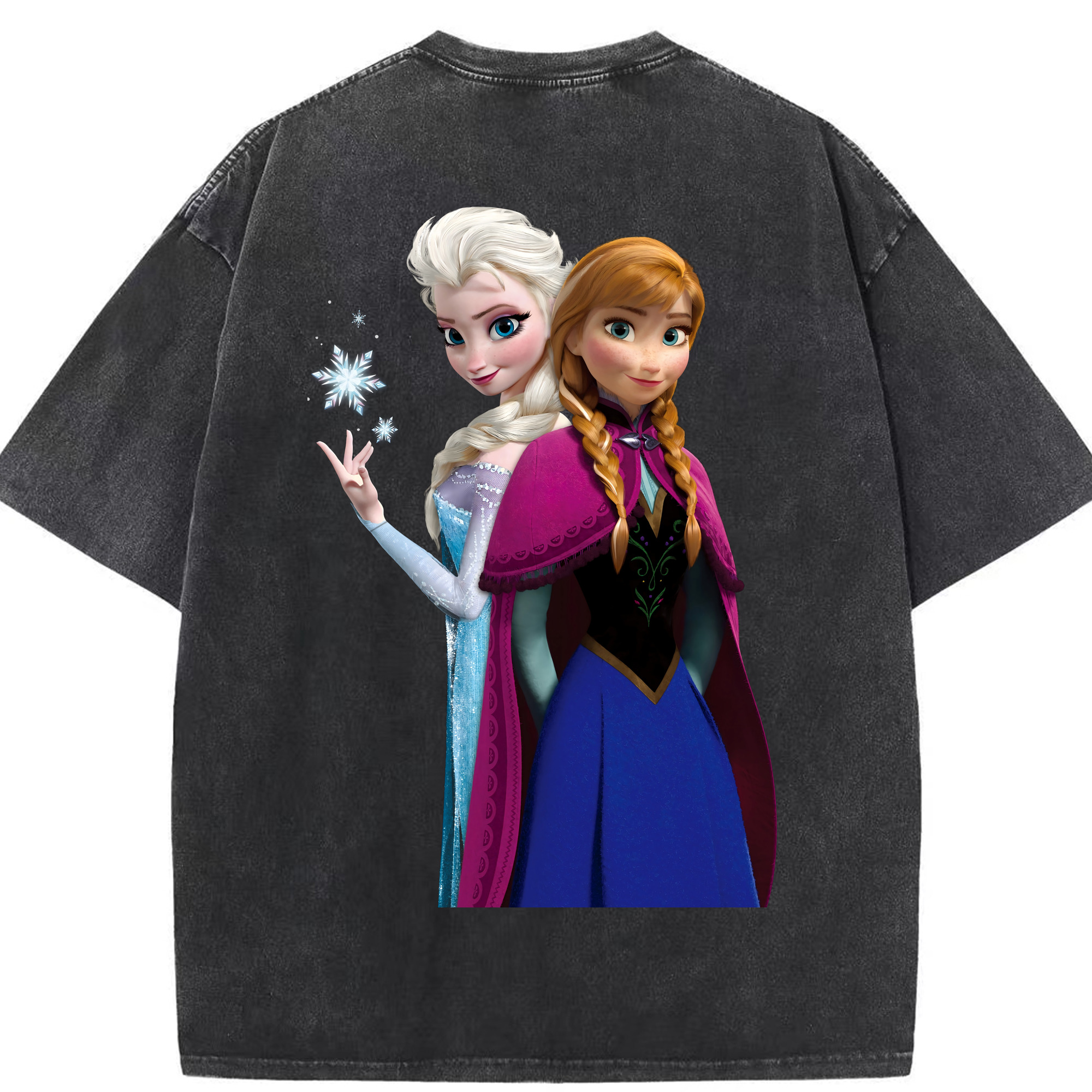 （画像用） アナと雪の女王 アンナ エルサ Frozen Anna Elsa 綿100% ヴィンテージ風 半袖Tシャツ（背面プリント）