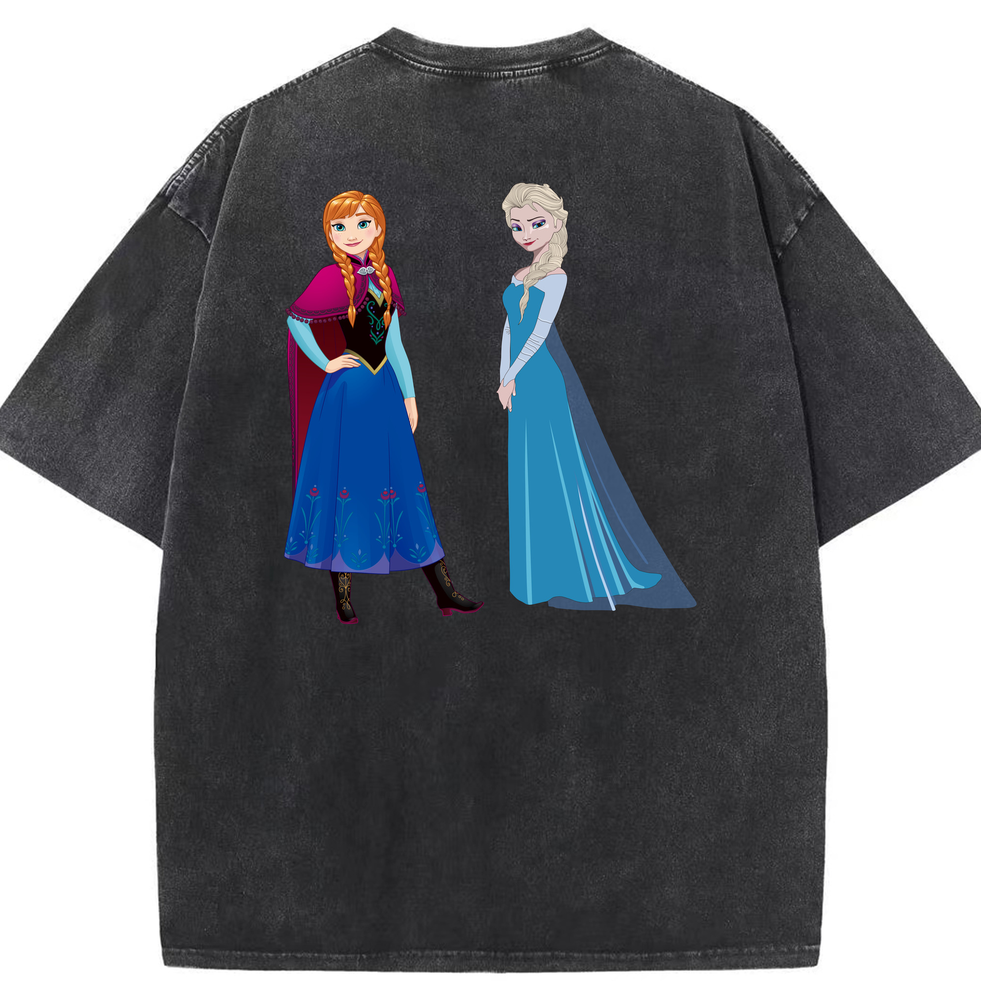 （画像用） アナと雪の女王 アンナ エルサ Frozen Anna Elsa 綿100% ヴィンテージ風 半袖Tシャツ（背面プリント）