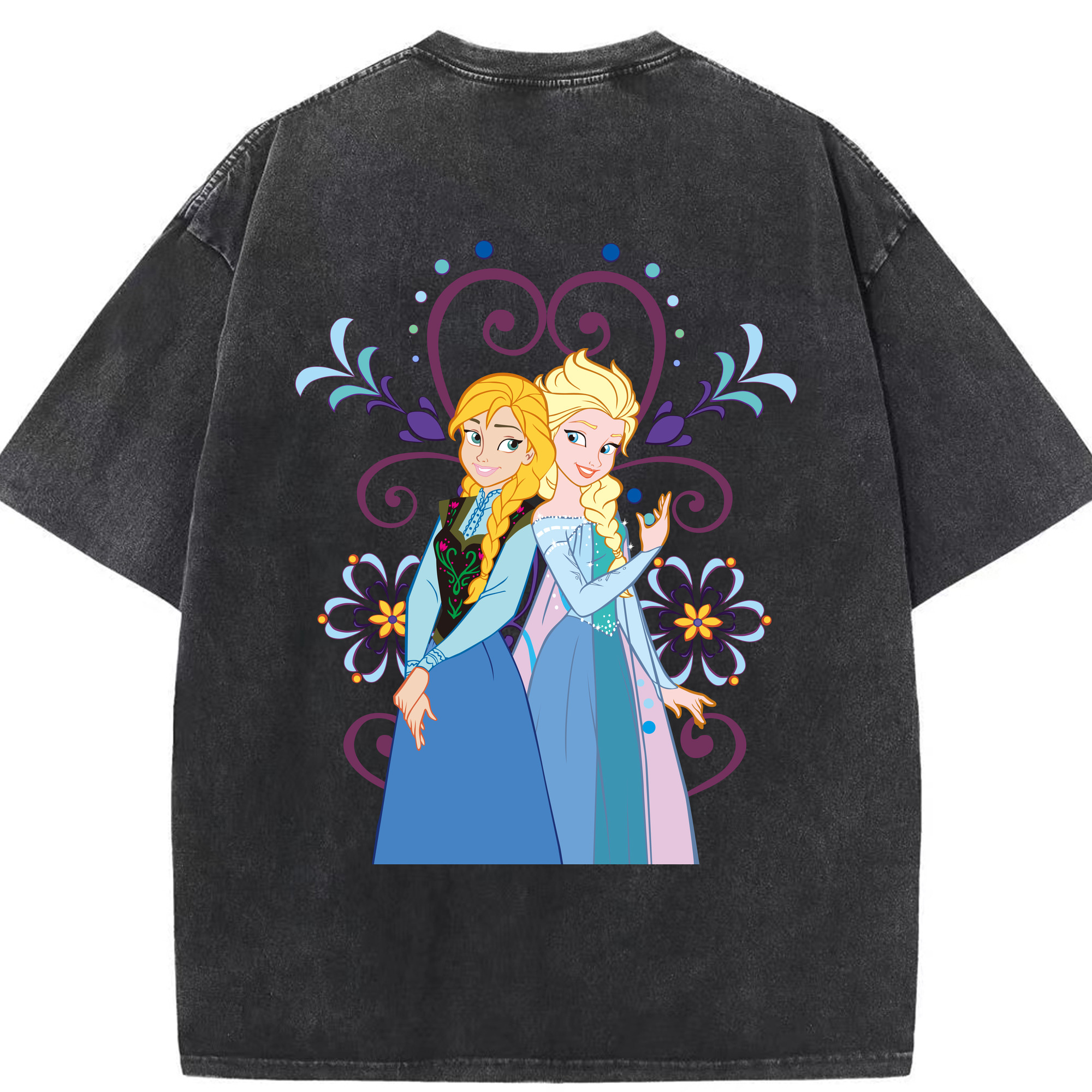 （画像用） アナと雪の女王 アンナ エルサ Frozen Anna Elsa 綿100% ヴィンテージ風 半袖Tシャツ（背面プリント）