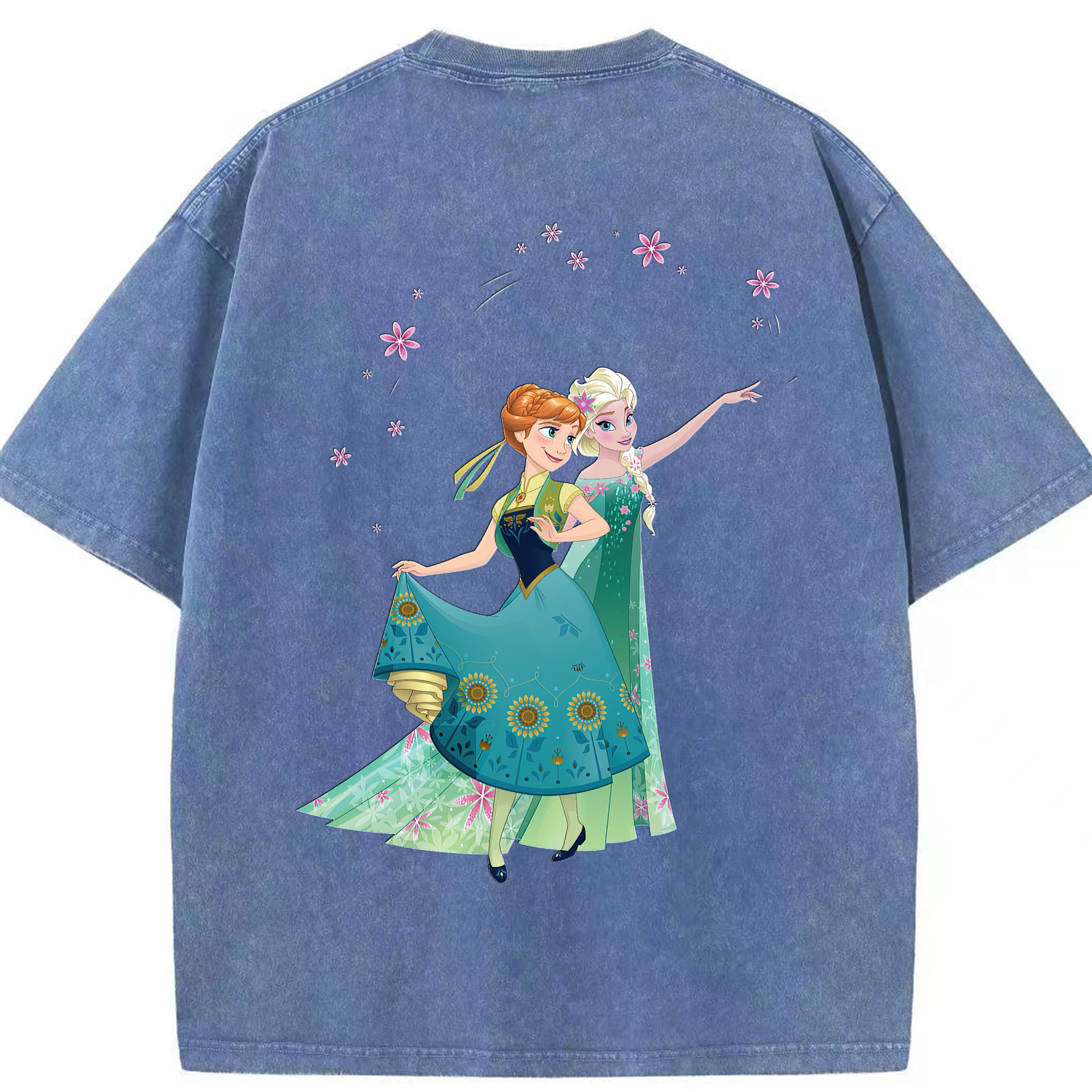 （画像用） アナと雪の女王 アンナ エルサ Frozen Anna Elsa 綿100% ヴィンテージ風 半袖Tシャツ（背面プリント）