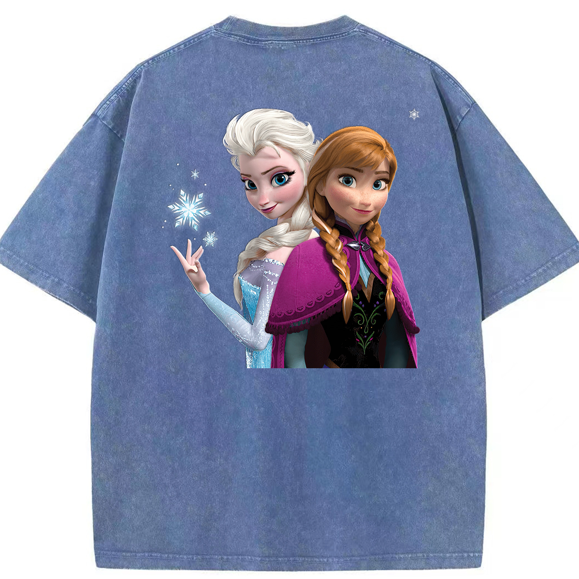（画像用） アナと雪の女王 アンナ エルサ Frozen Anna Elsa 綿100% ヴィンテージ風 半袖Tシャツ（背面プリント）
