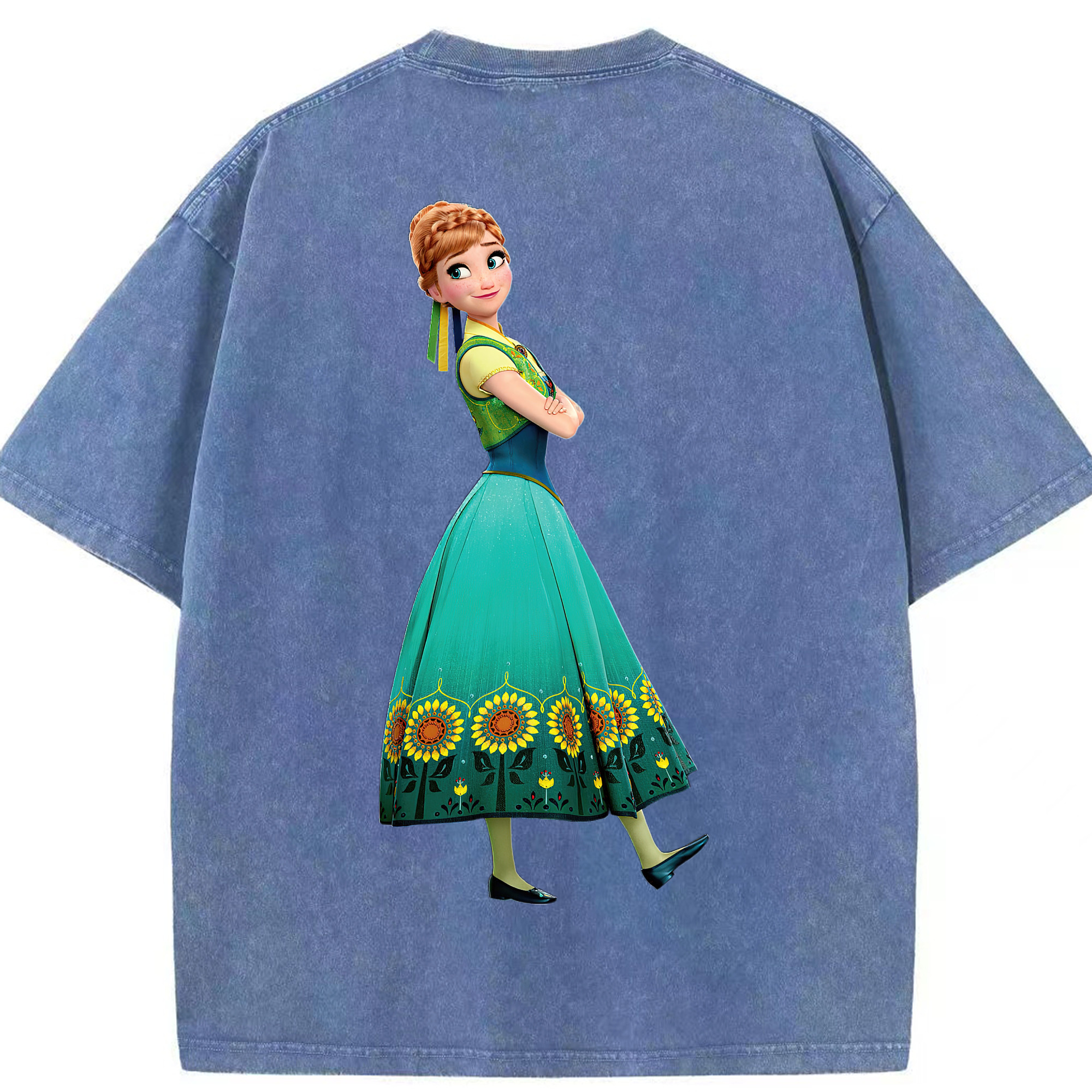 （画像用） アナと雪の女王 アンナ エルサ Frozen Anna Elsa 綿100% ヴィンテージ風 半袖Tシャツ（背面プリント）