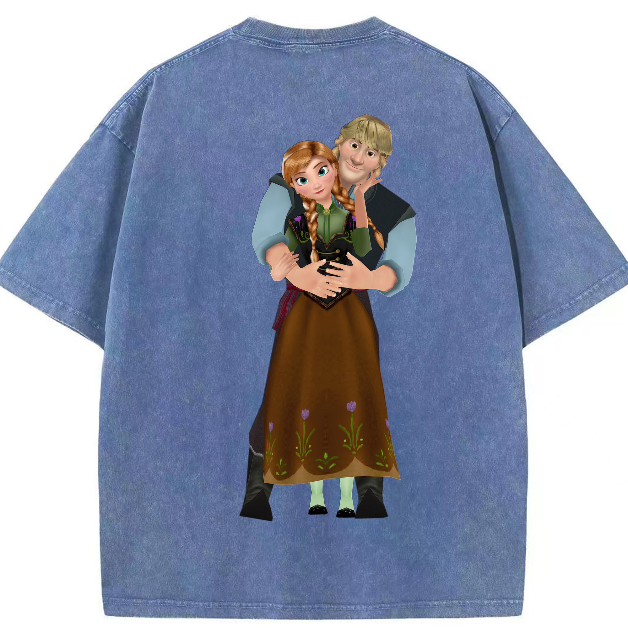 （画像用） アナと雪の女王 アンナ エルサ Frozen Anna Elsa 綿100% ヴィンテージ風 半袖Tシャツ（背面プリント）