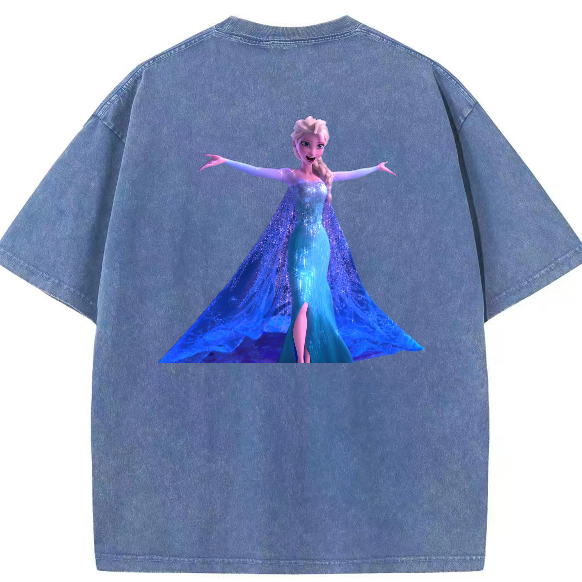 （画像用） アナと雪の女王 アンナ エルサ Frozen Anna Elsa 綿100% ヴィンテージ風 半袖Tシャツ（背面プリント）