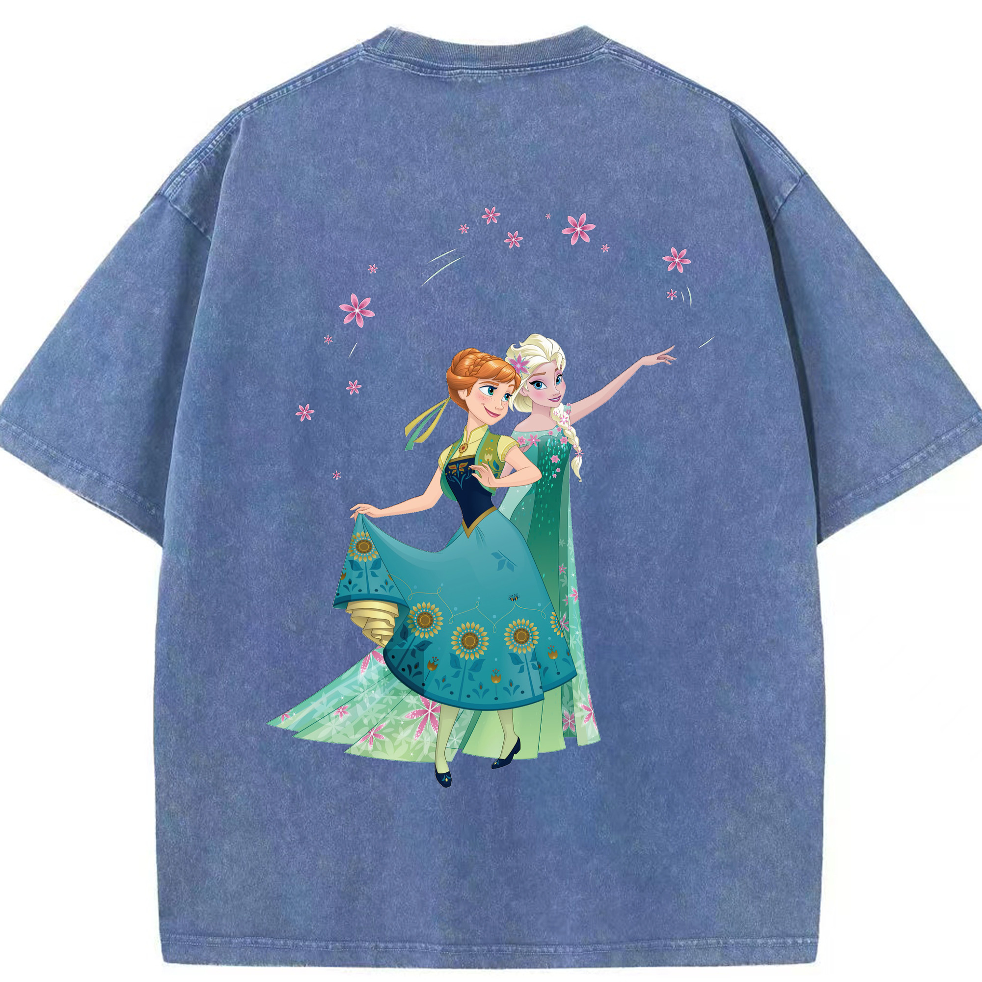 （画像用） アナと雪の女王 アンナ エルサ Frozen Anna Elsa 綿100% ヴィンテージ風 半袖Tシャツ（背面プリント）