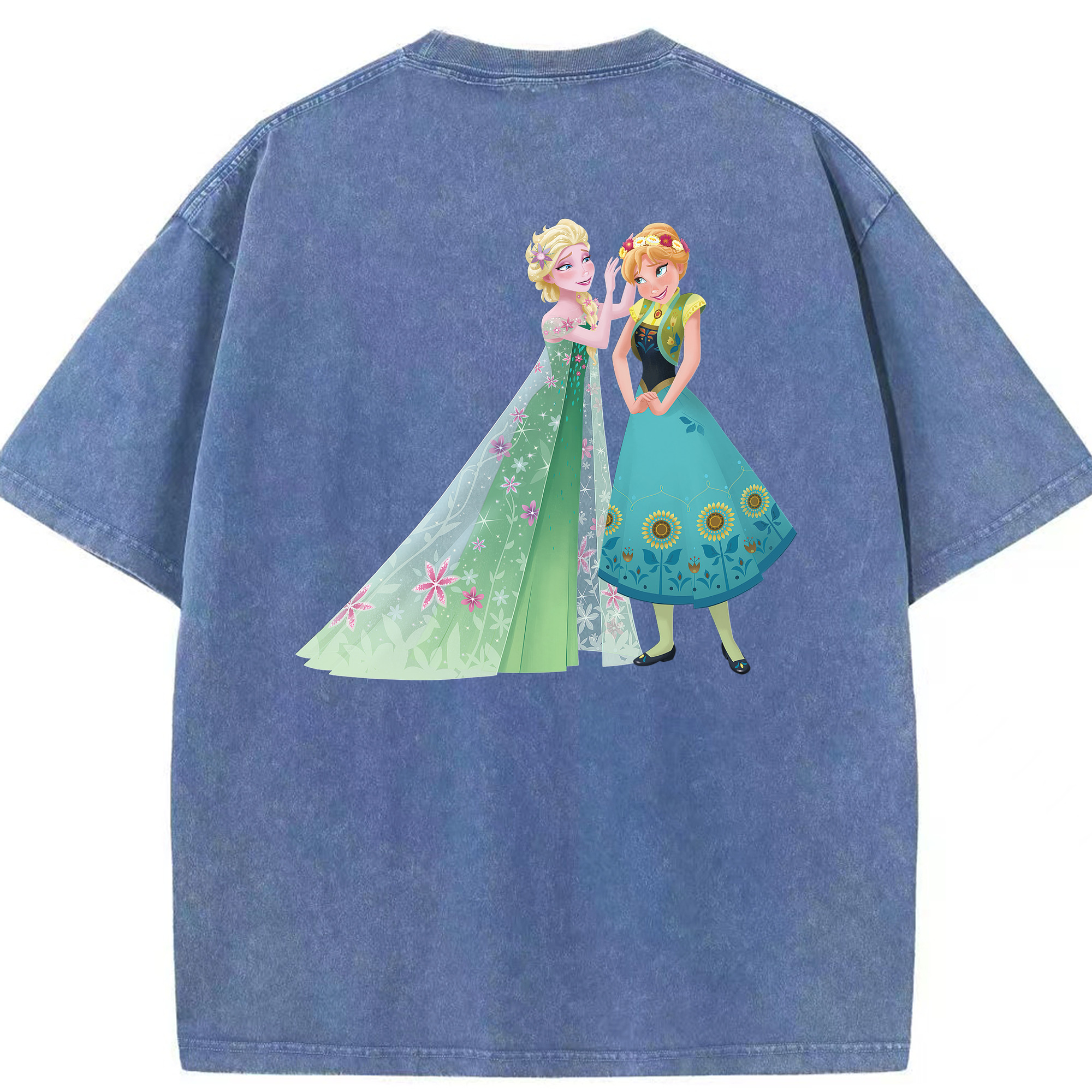 （画像用） アナと雪の女王 アンナ エルサ Frozen Anna Elsa 綿100% ヴィンテージ風 半袖Tシャツ（背面プリント）