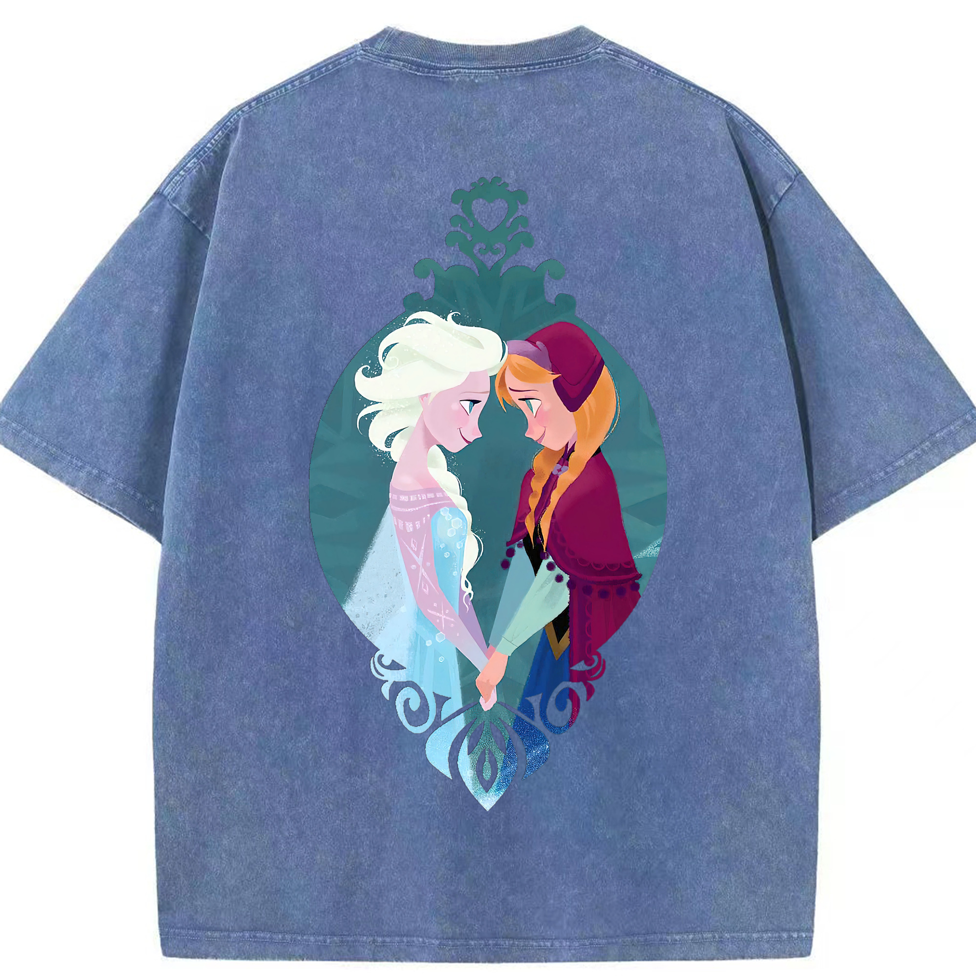 （画像用） アナと雪の女王 アンナ エルサ Frozen Anna Elsa 綿100% ヴィンテージ風 半袖Tシャツ（背面プリント）