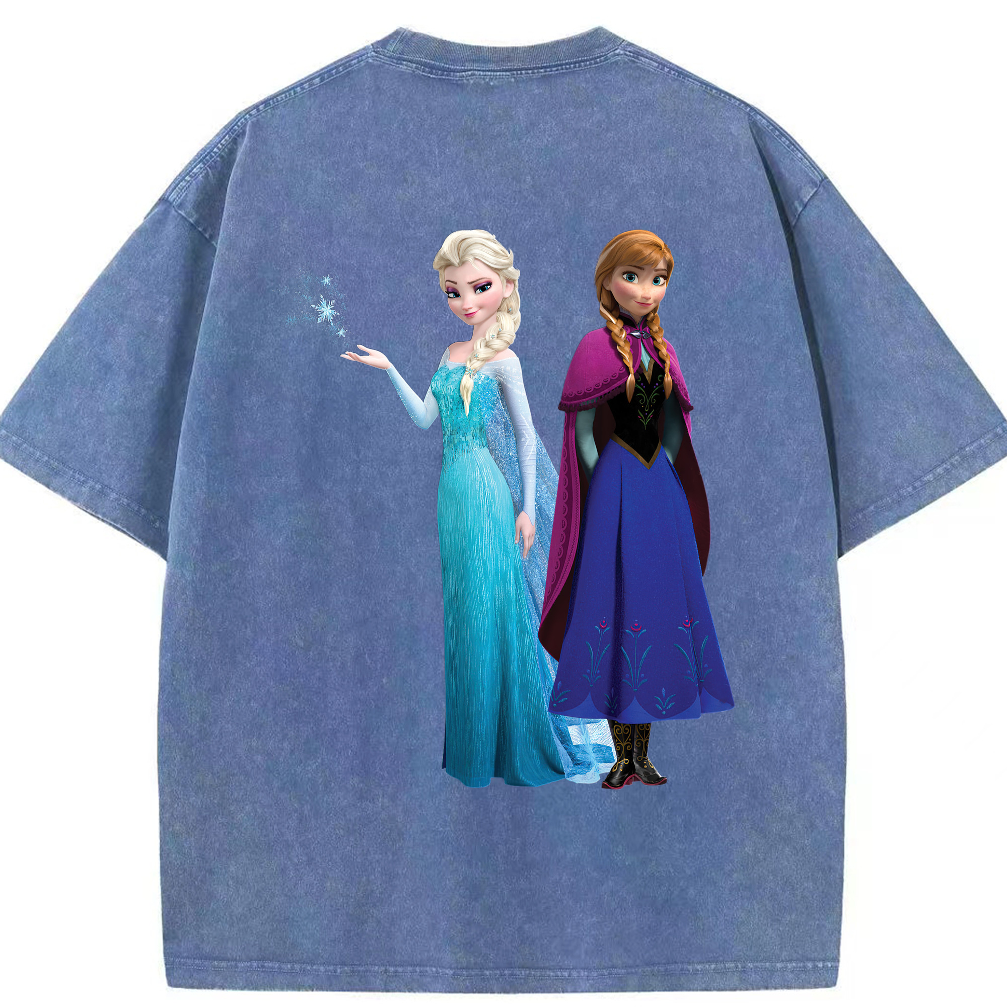 （画像用） アナと雪の女王 アンナ エルサ Frozen Anna Elsa 綿100% ヴィンテージ風 半袖Tシャツ（背面プリント）
