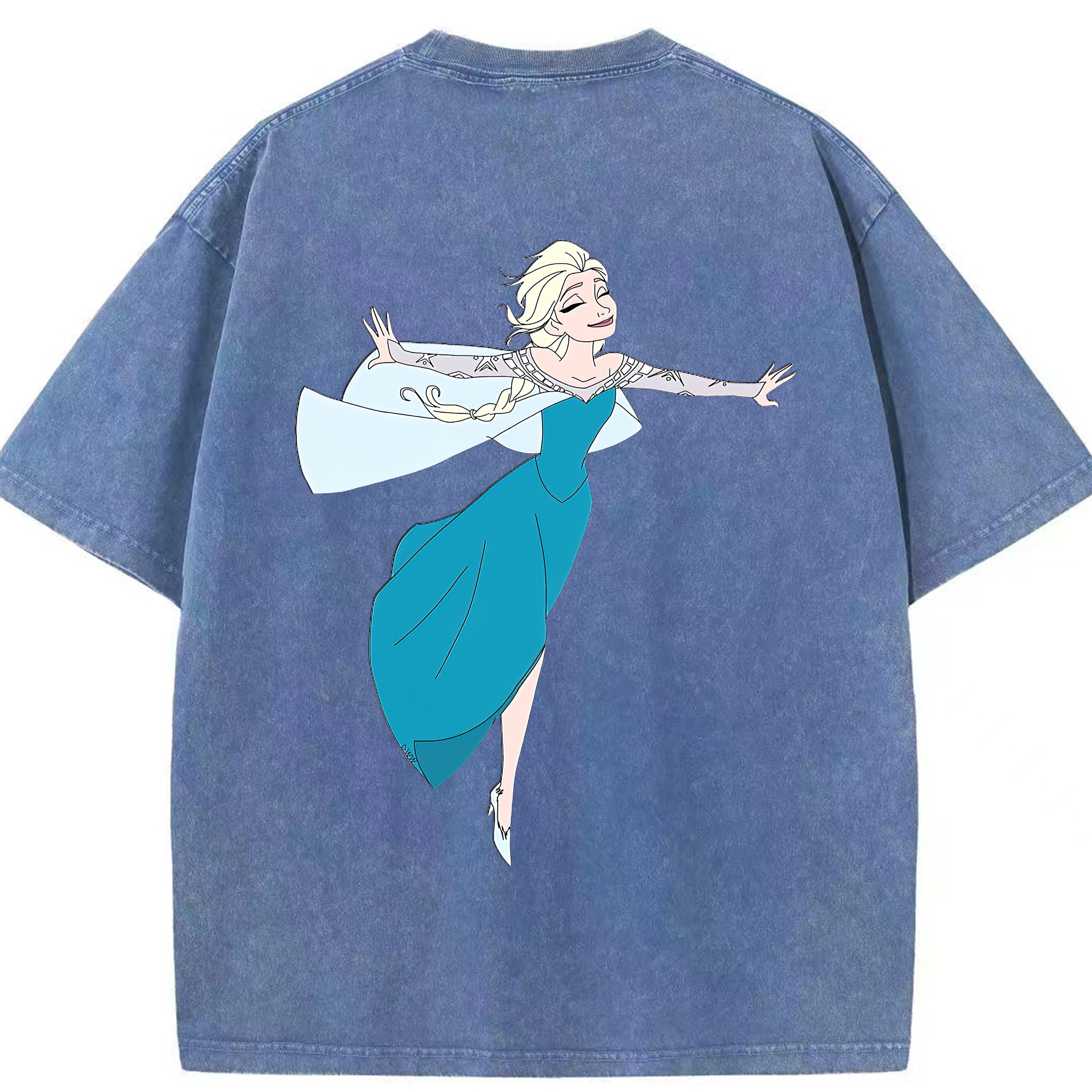 （画像用） アナと雪の女王 アンナ エルサ Frozen Anna Elsa 綿100% ヴィンテージ風 半袖Tシャツ（背面プリント）