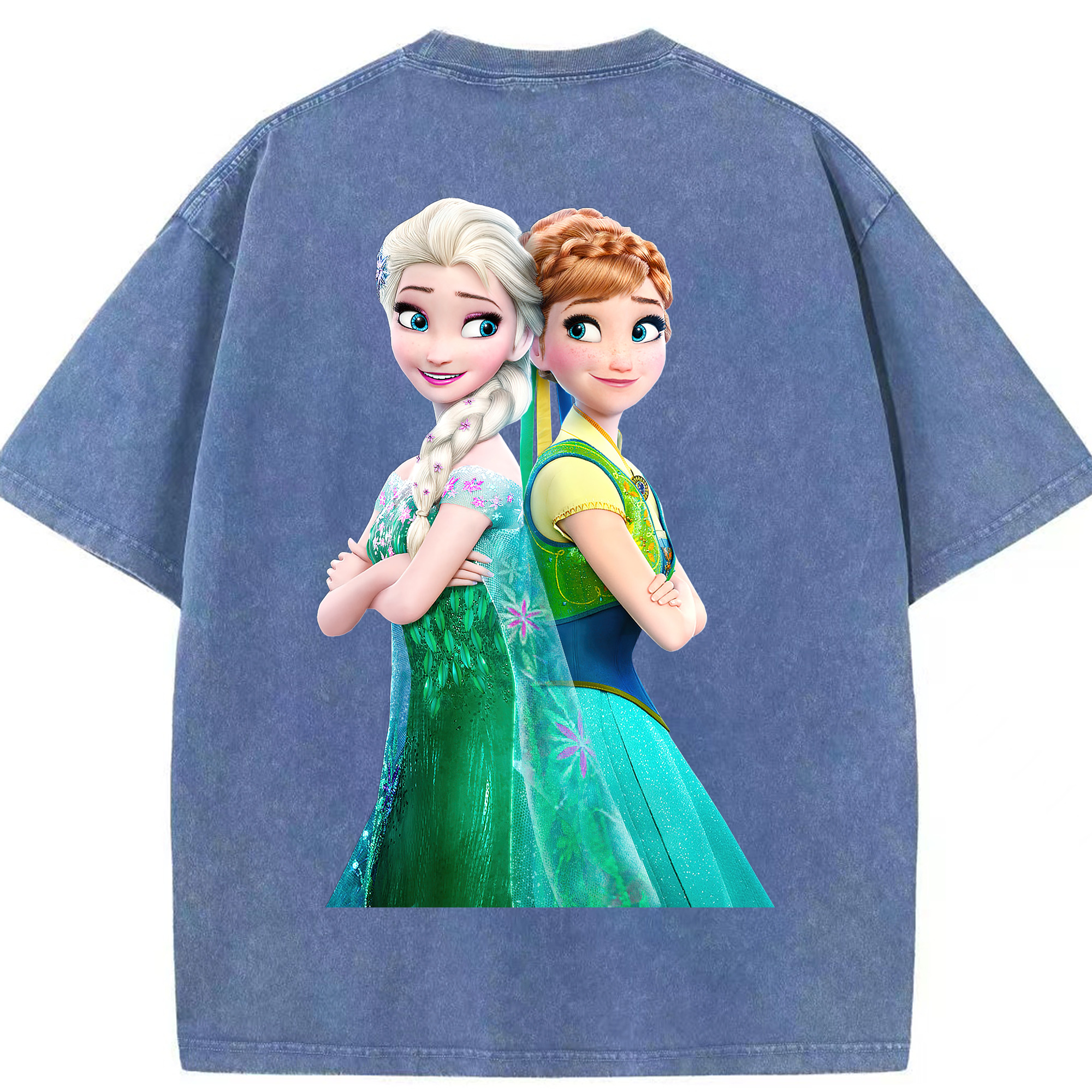 （画像用） アナと雪の女王 アンナ エルサ Frozen Anna Elsa 綿100% ヴィンテージ風 半袖Tシャツ（背面プリント）