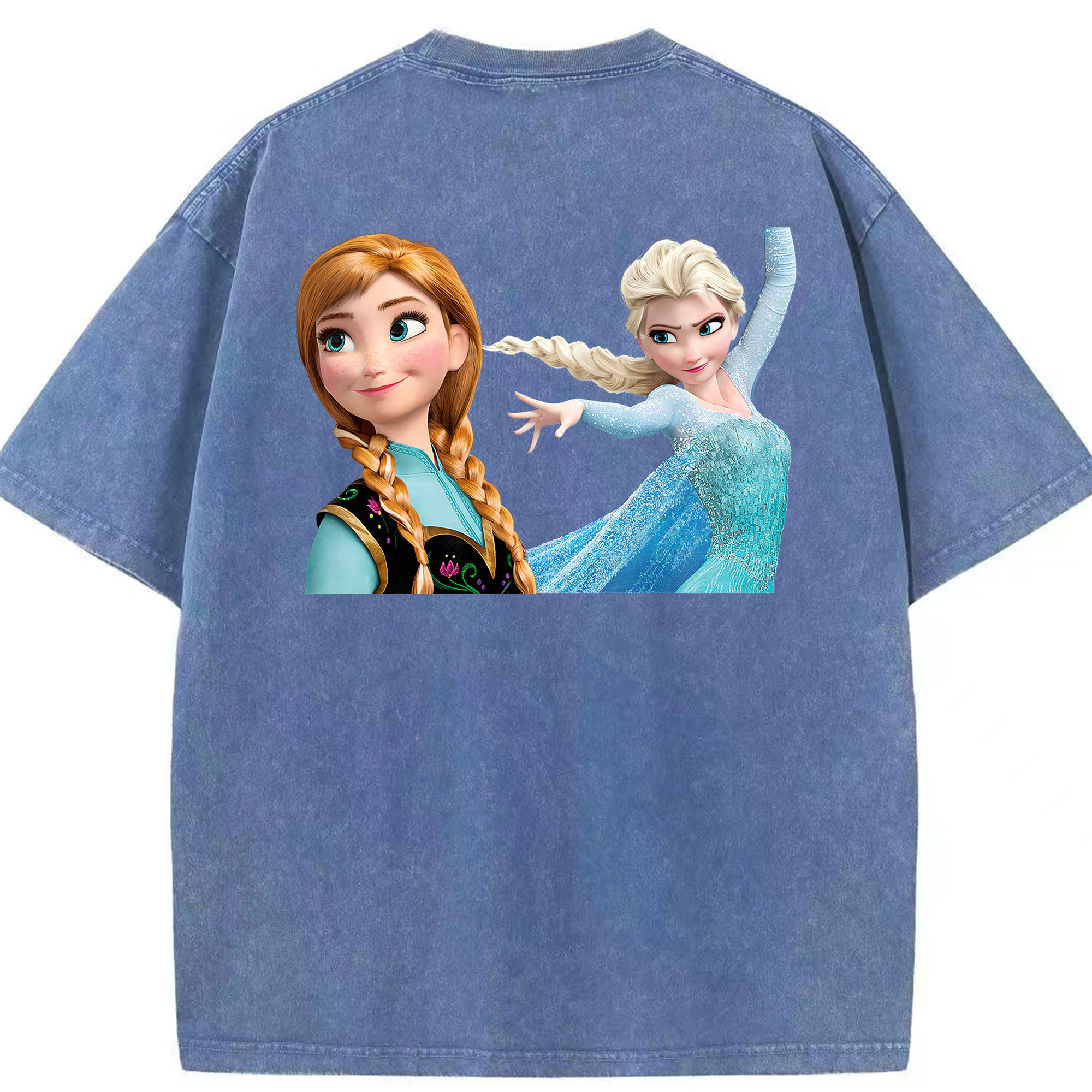 （画像用） アナと雪の女王 アンナ エルサ Frozen Anna Elsa 綿100% ヴィンテージ風 半袖Tシャツ（背面プリント）