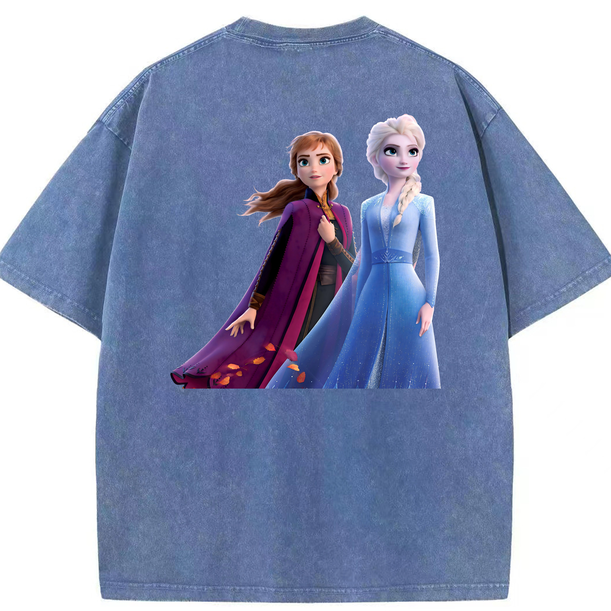 （画像用） アナと雪の女王 アンナ エルサ Frozen Anna Elsa 綿100% ヴィンテージ風 半袖Tシャツ（背面プリント）