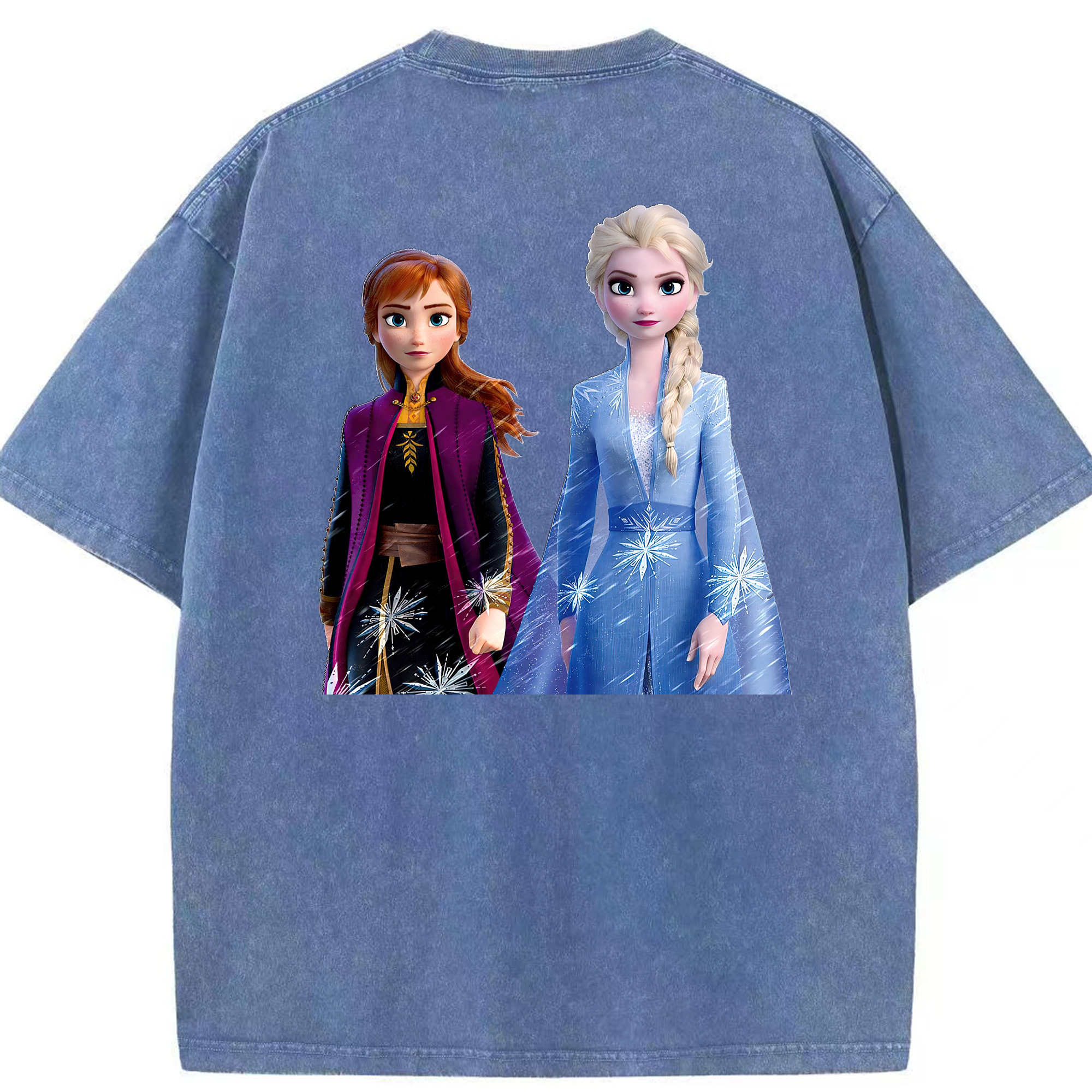 （画像用） アナと雪の女王 アンナ エルサ Frozen Anna Elsa 綿100% ヴィンテージ風 半袖Tシャツ（背面プリント）