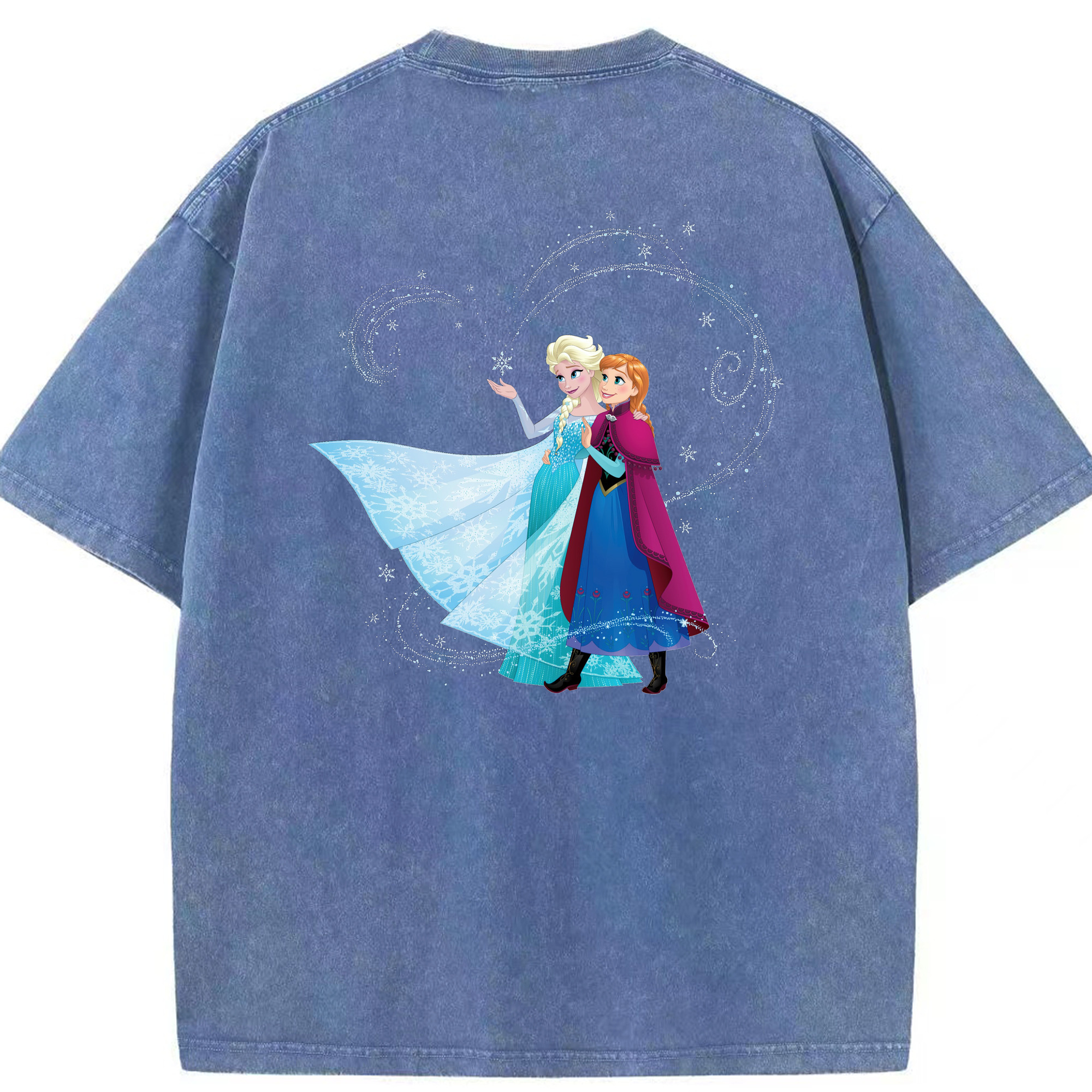（画像用） アナと雪の女王 アンナ エルサ Frozen Anna Elsa 綿100% ヴィンテージ風 半袖Tシャツ（背面プリント）